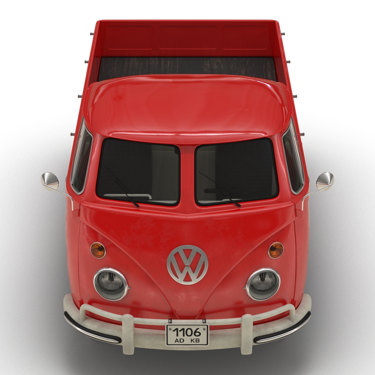 3D Volkswagen Type 2 Single Cab Pick Up Simple Interior Red