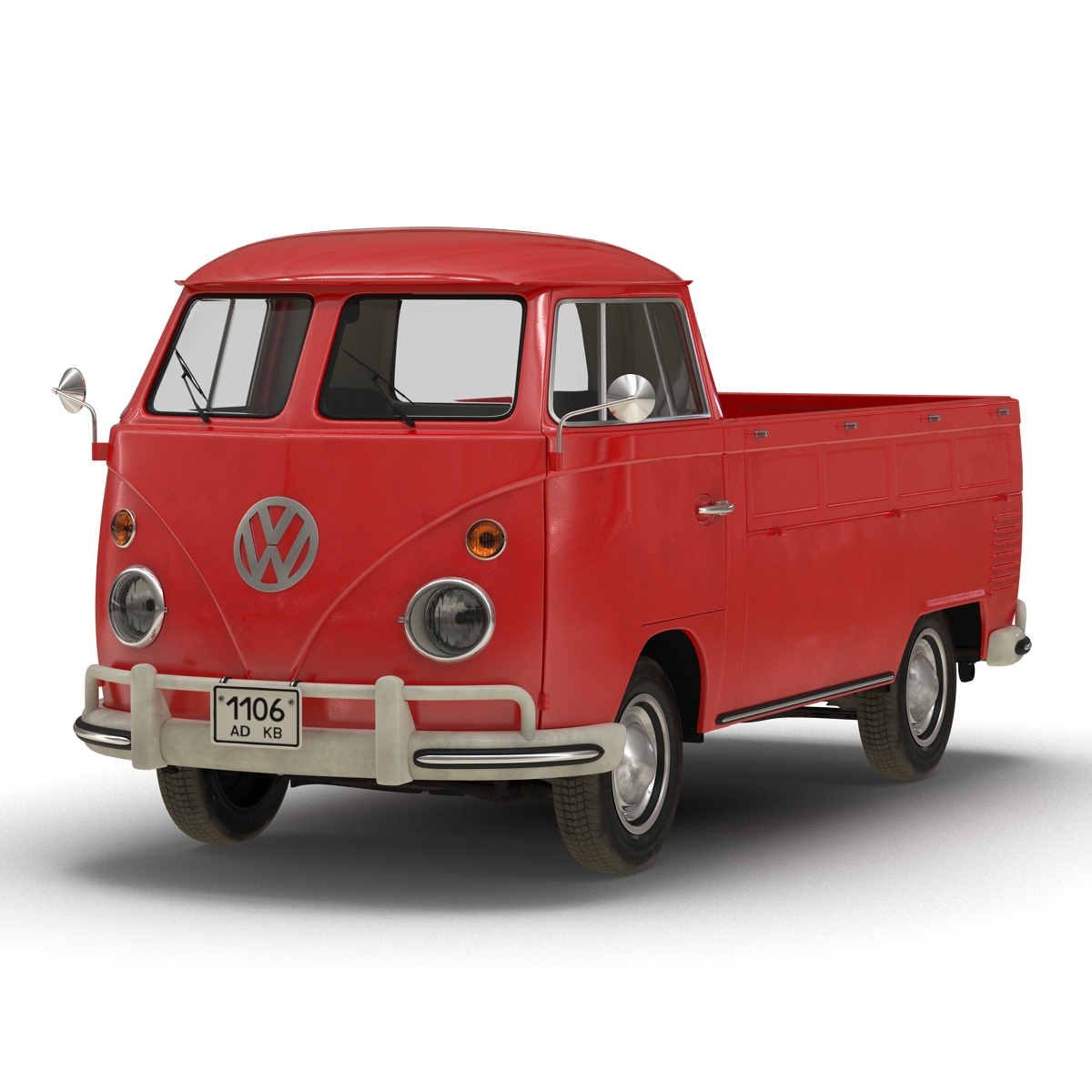 3D Volkswagen Type 2 Single Cab Pick Up Simple Interior Red