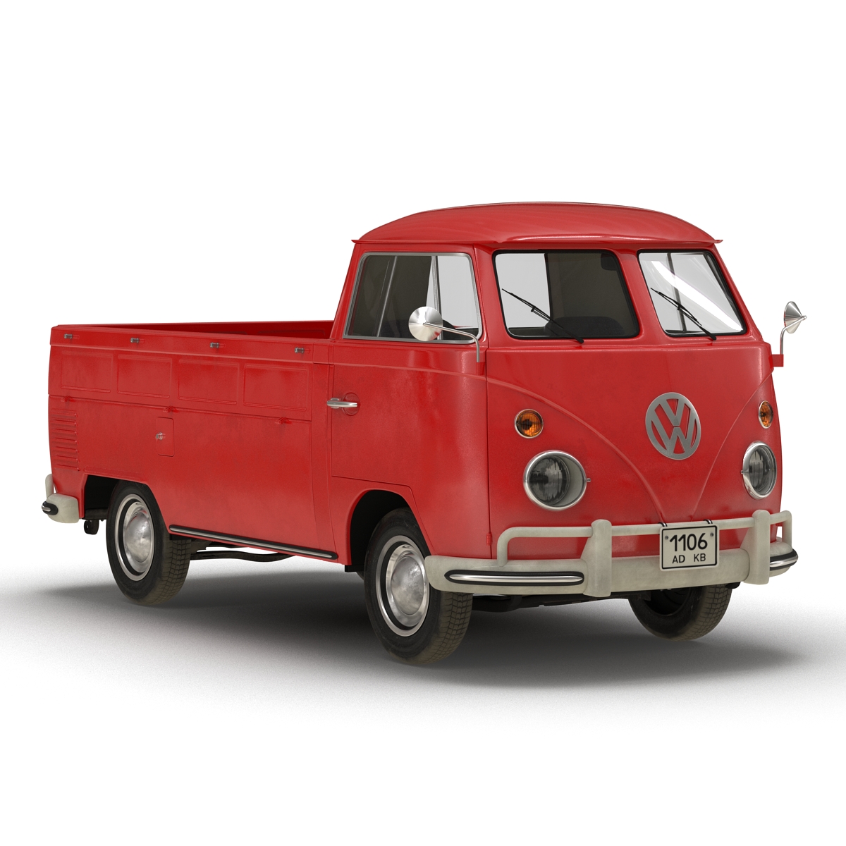 3D Volkswagen Type 2 Single Cab Pick Up Simple Interior Red