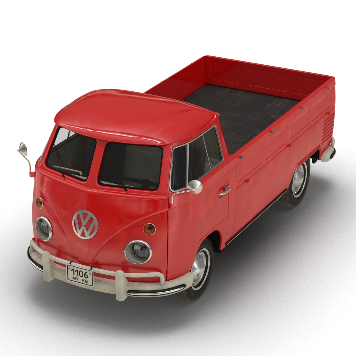 3D Volkswagen Type 2 Single Cab Pick Up Simple Interior Red
