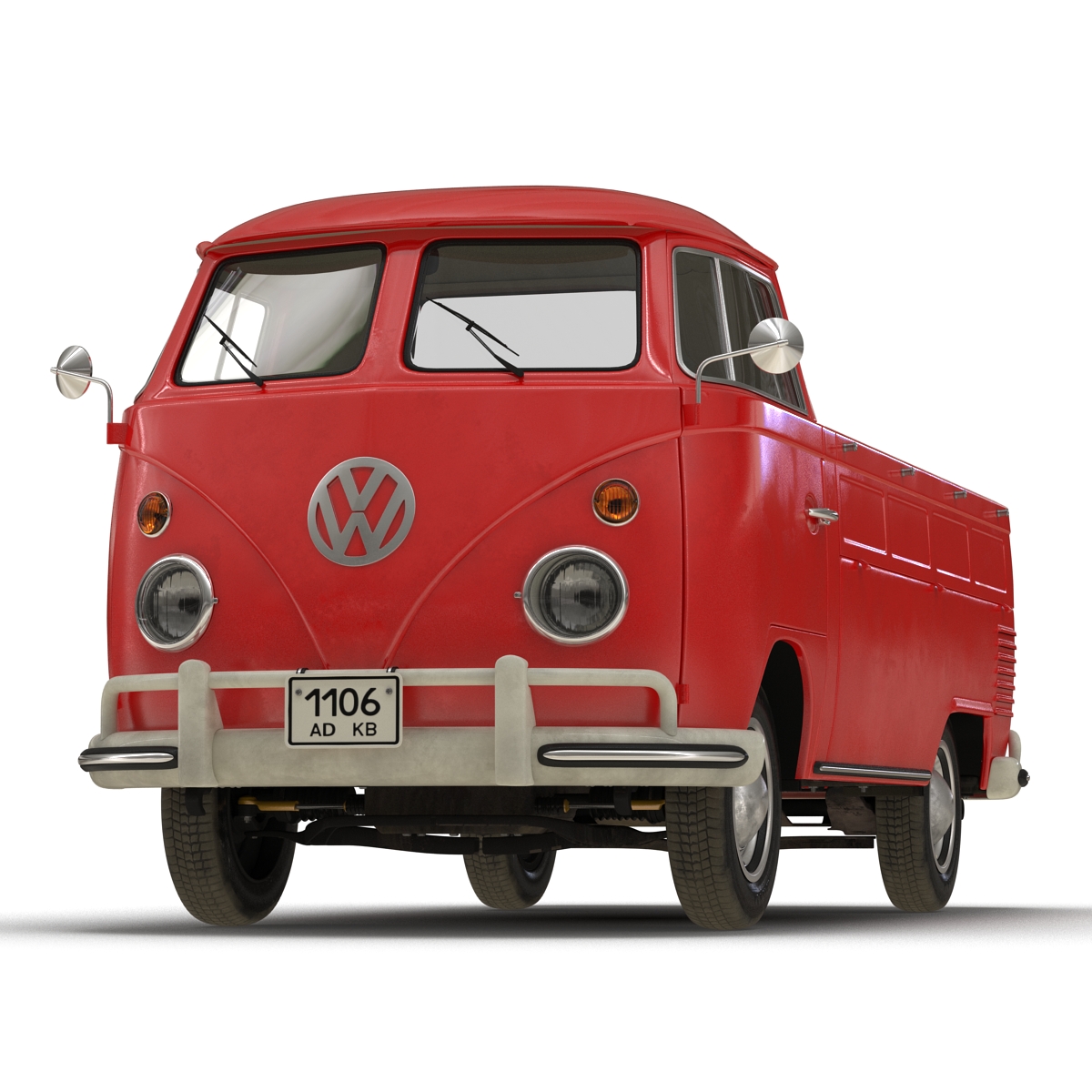 3D Volkswagen Type 2 Single Cab Pick Up Simple Interior Red