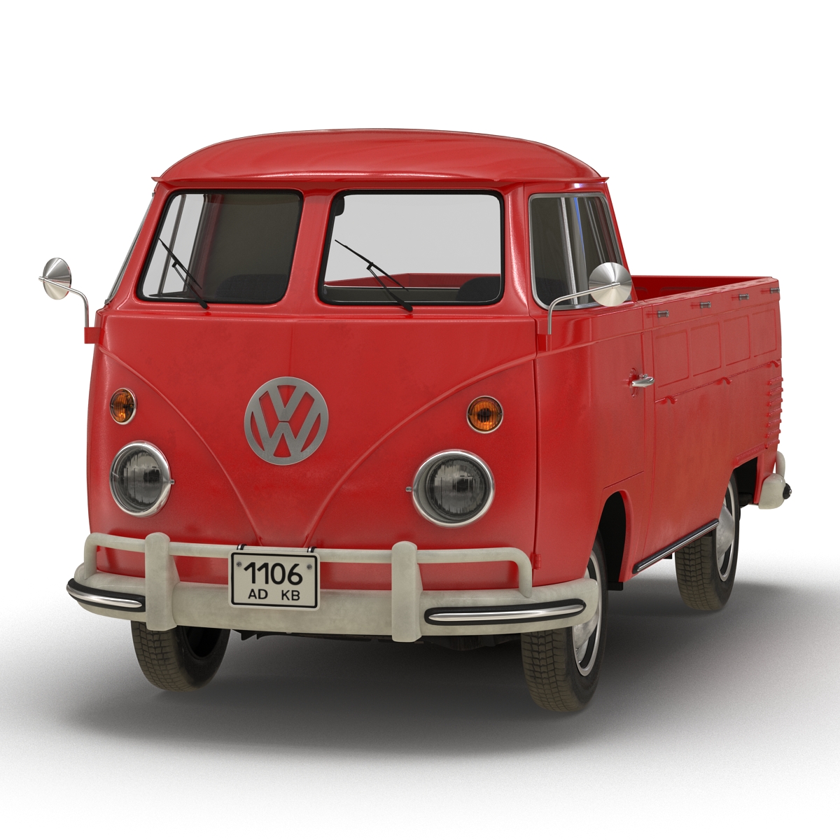 3D Volkswagen Type 2 Single Cab Pick Up Simple Interior Red