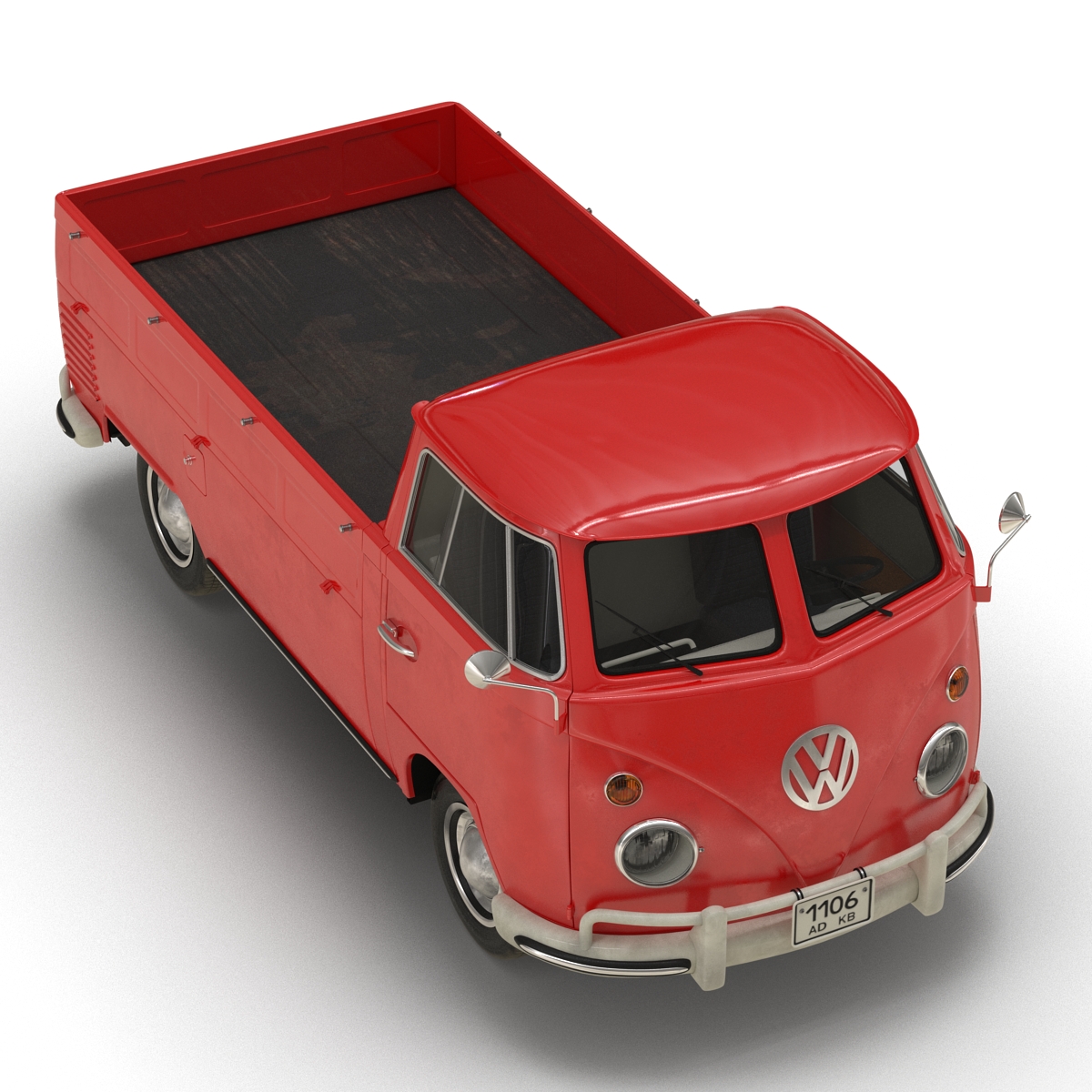 3D Volkswagen Type 2 Single Cab Pick Up Simple Interior Red