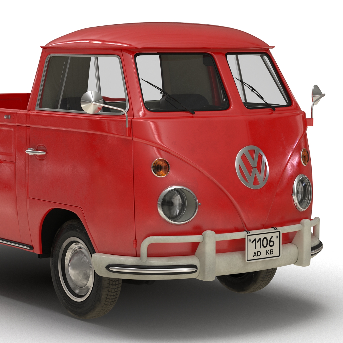 3D Volkswagen Type 2 Single Cab Pick Up Simple Interior Red