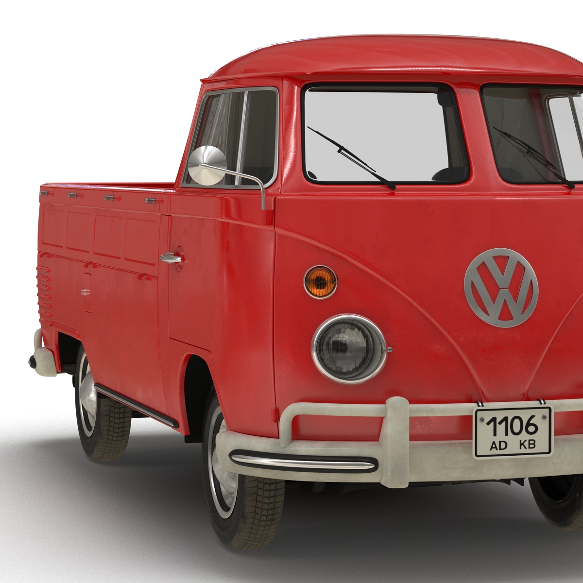 3D Volkswagen Type 2 Single Cab Pick Up Simple Interior Red