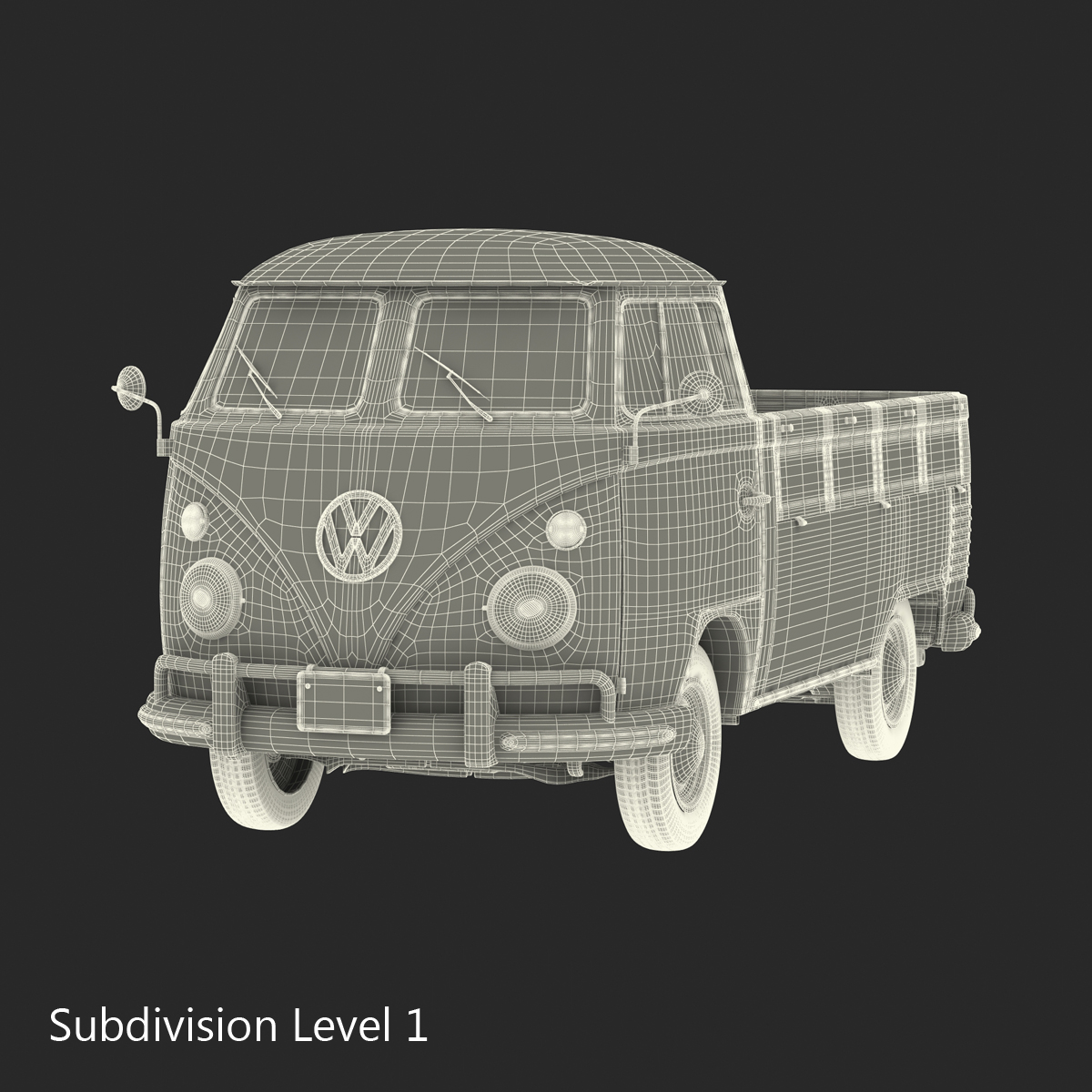 3D Volkswagen Type 2 Single Cab Pick Up Simple Interior Red