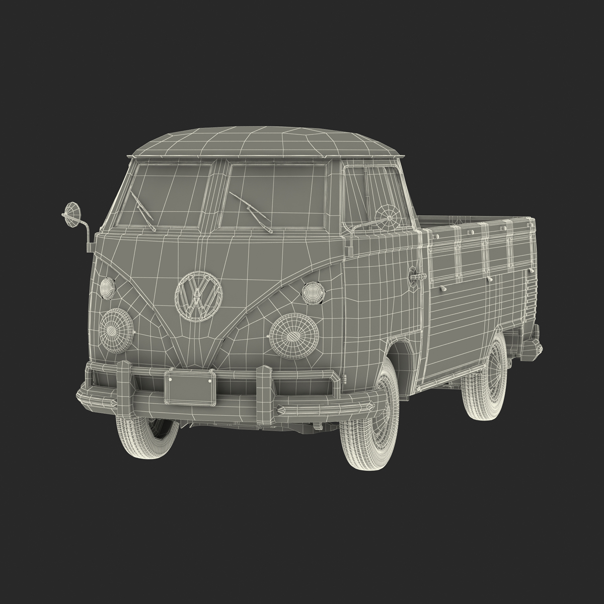 3D Volkswagen Type 2 Single Cab Pick Up Simple Interior Red