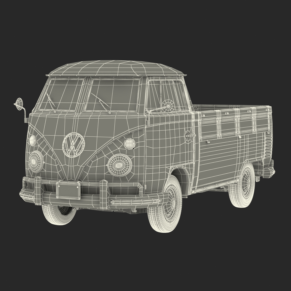 3D Volkswagen Type 2 Single Cab Pick Up Simple Interior Red