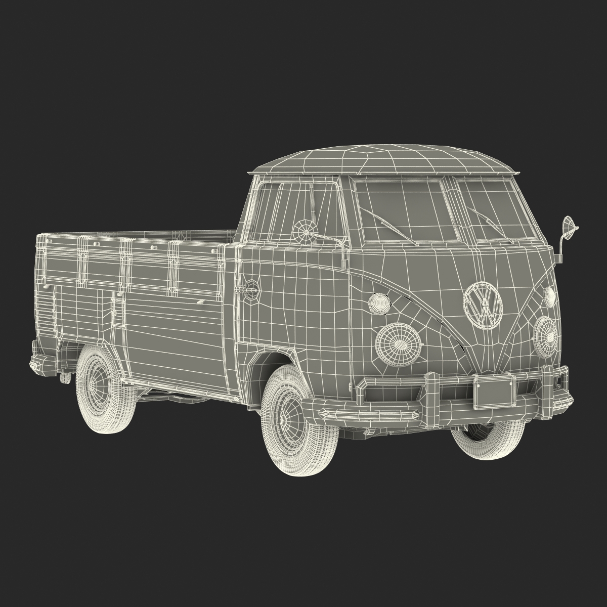 3D Volkswagen Type 2 Single Cab Pick Up Simple Interior Red