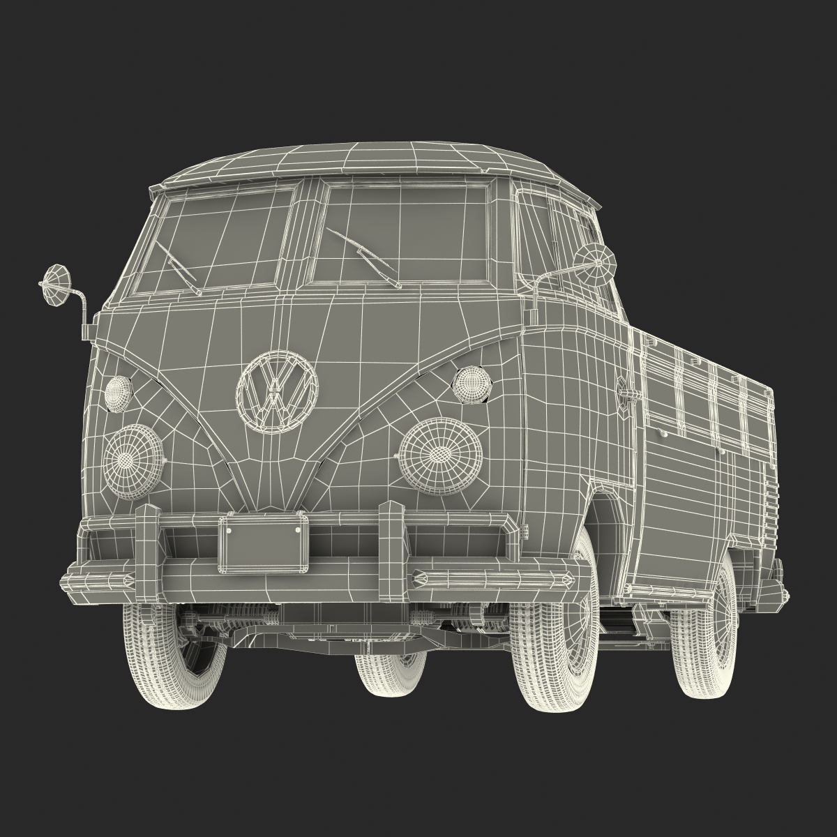 3D Volkswagen Type 2 Single Cab Pick Up Simple Interior Red