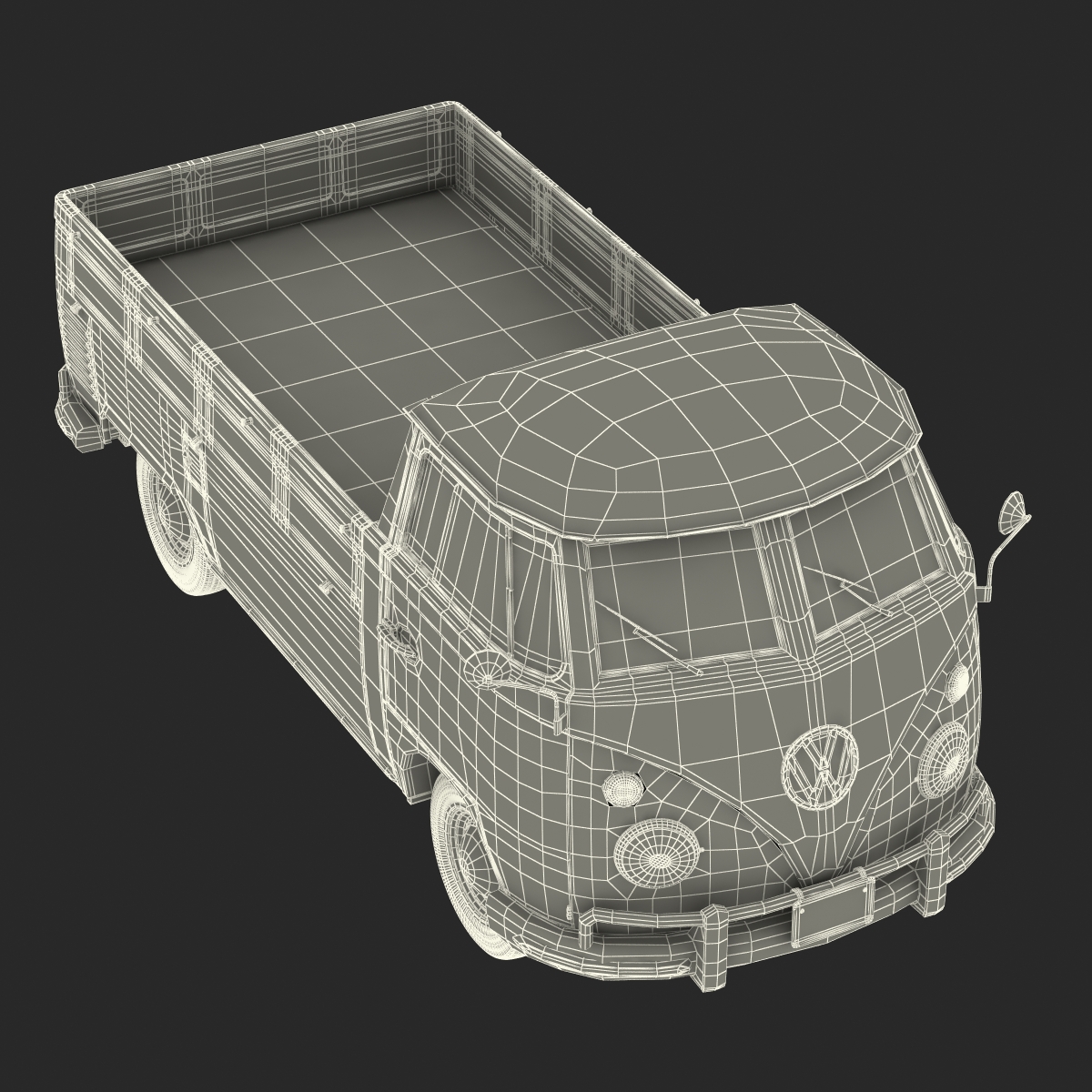 3D Volkswagen Type 2 Single Cab Pick Up Simple Interior Red