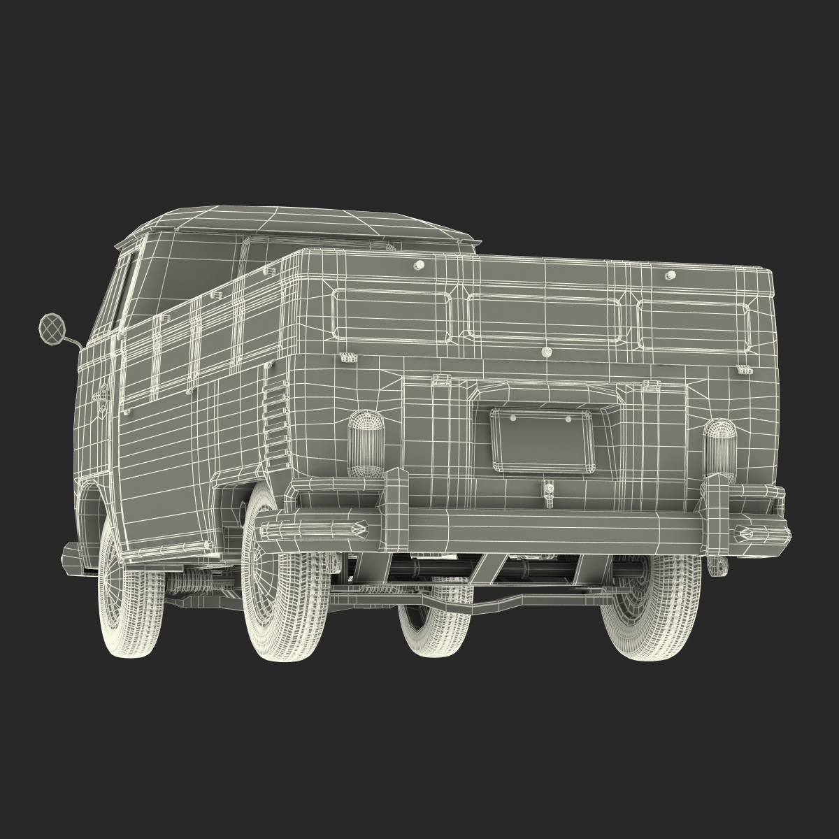 3D Volkswagen Type 2 Single Cab Pick Up Simple Interior Red
