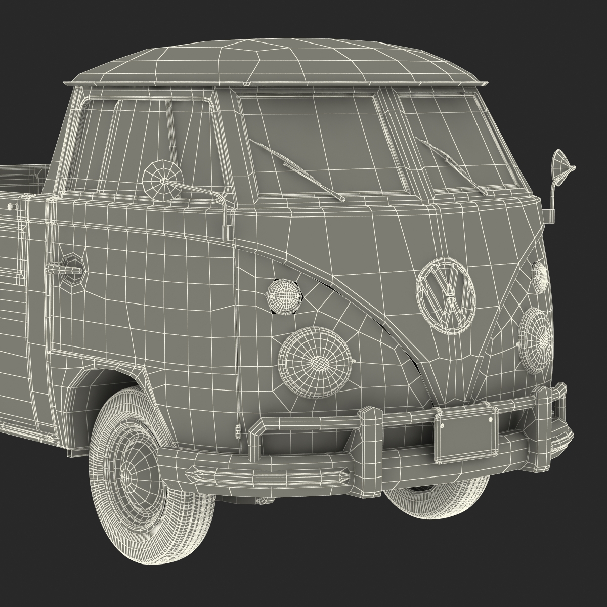 3D Volkswagen Type 2 Single Cab Pick Up Simple Interior Red