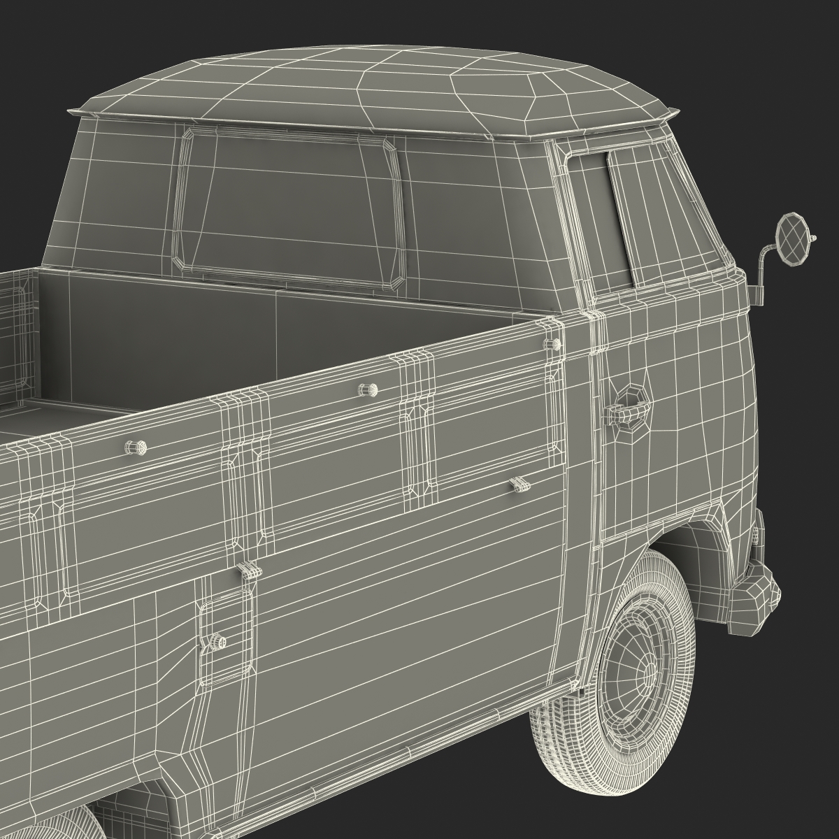 3D Volkswagen Type 2 Single Cab Pick Up Simple Interior Red