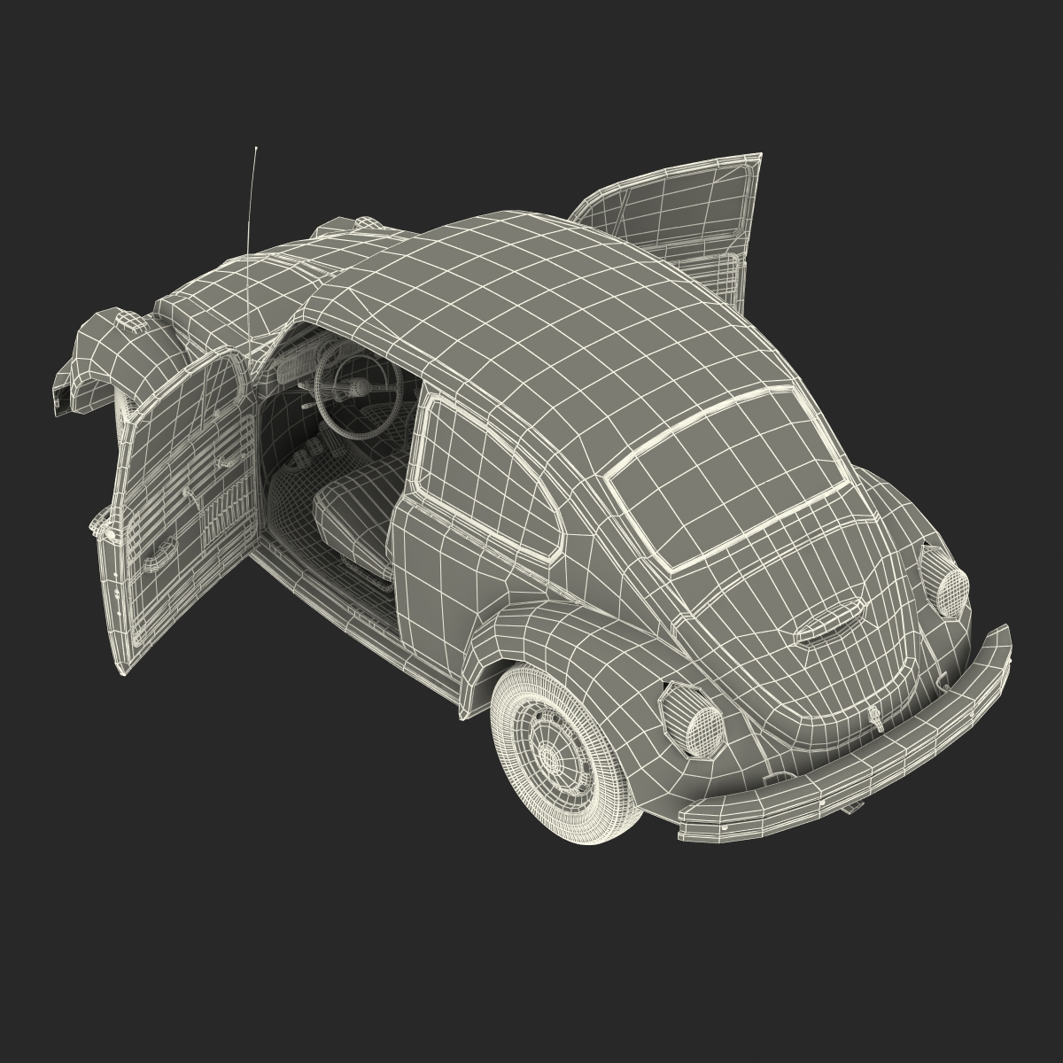 Volkswagen Beetle 1966 Simple Interior White 3D model