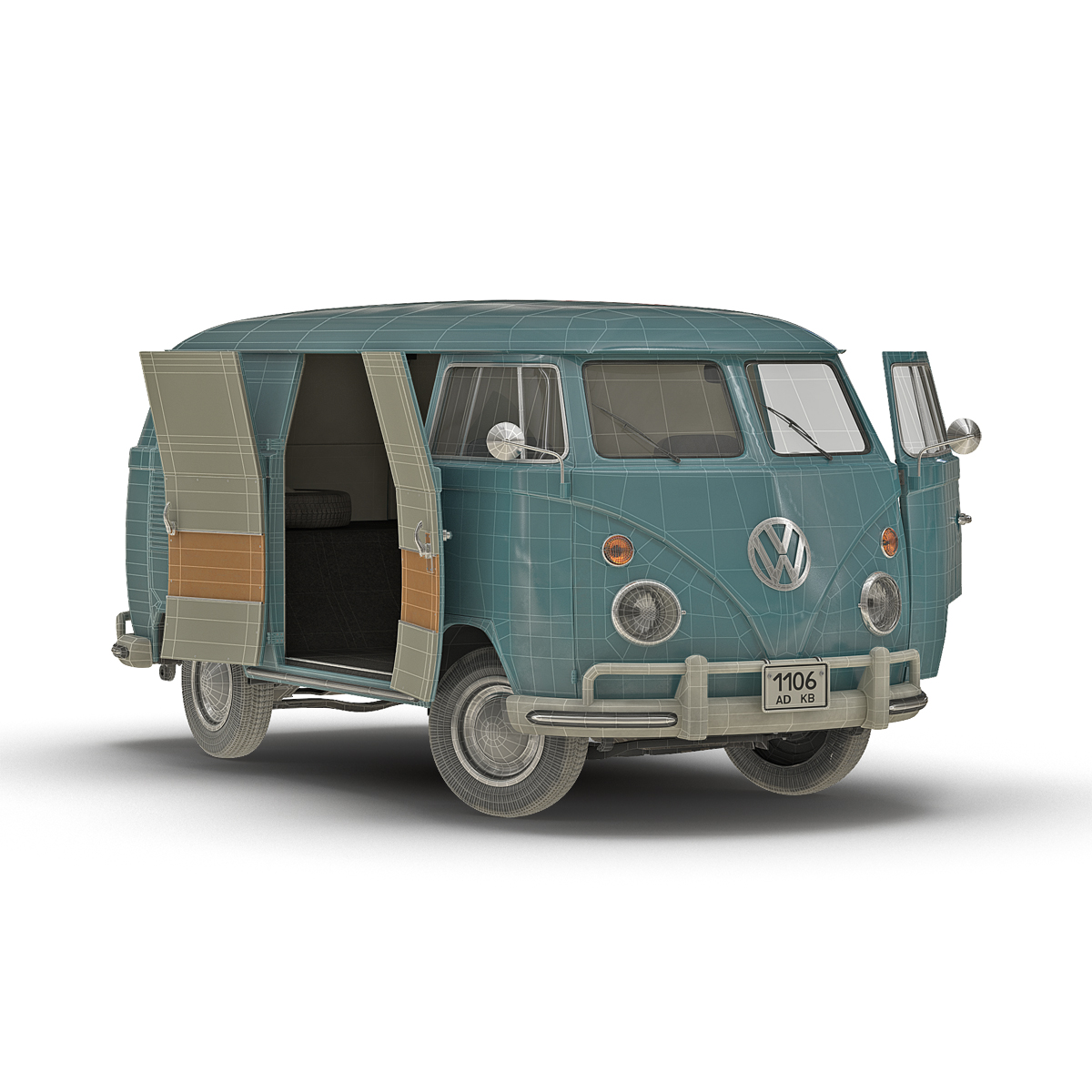 Volkswagen Type 2 Panel Van Rigged Blue 3D model