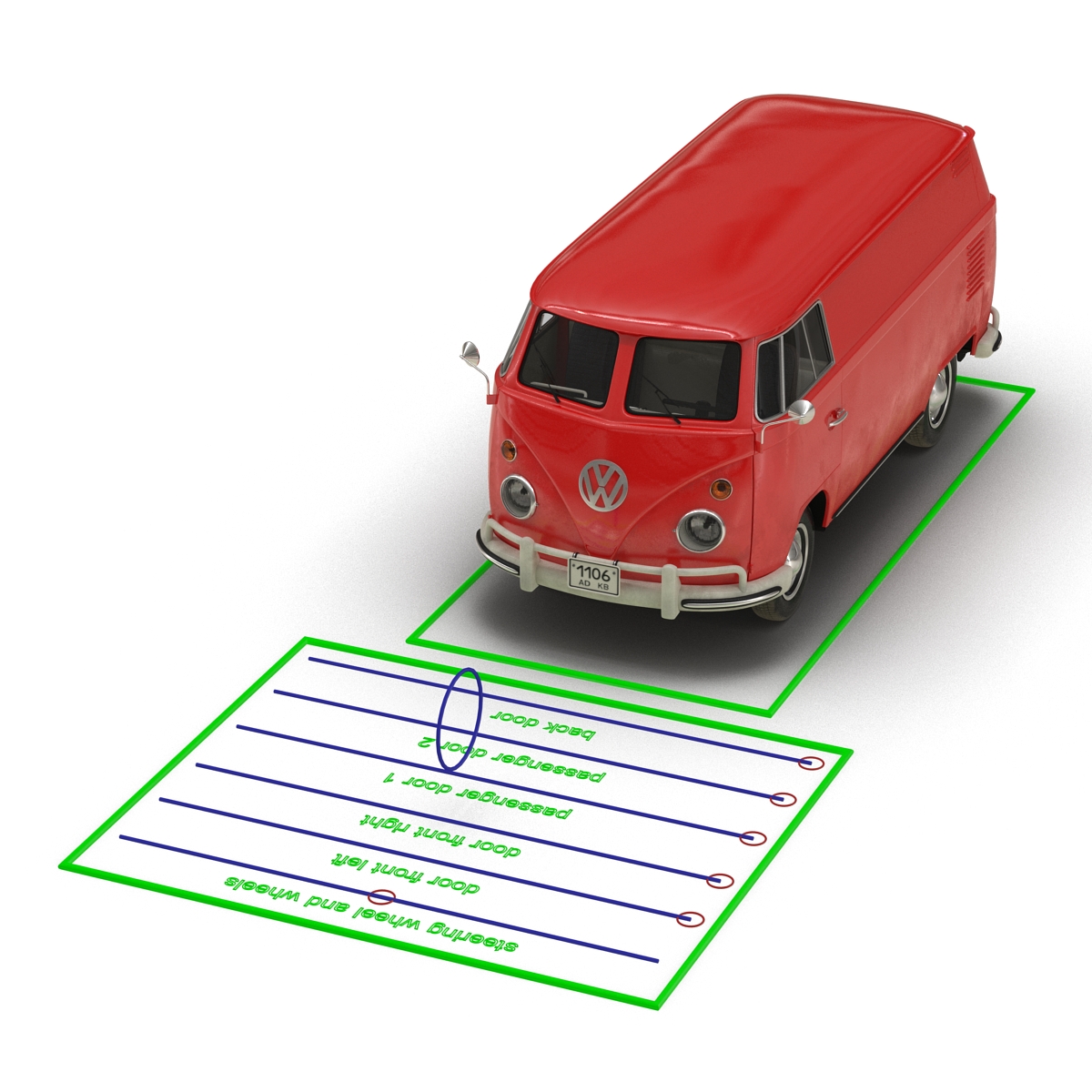 3D Volkswagen Type 2 Panel Van Rigged Red model