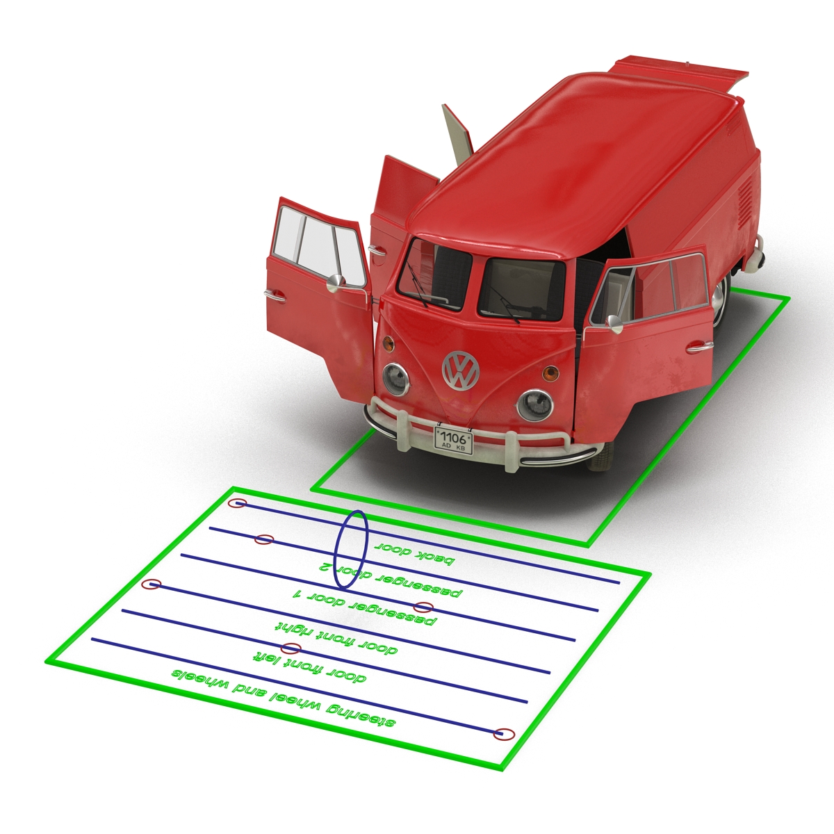 3D Volkswagen Type 2 Panel Van Rigged Red model