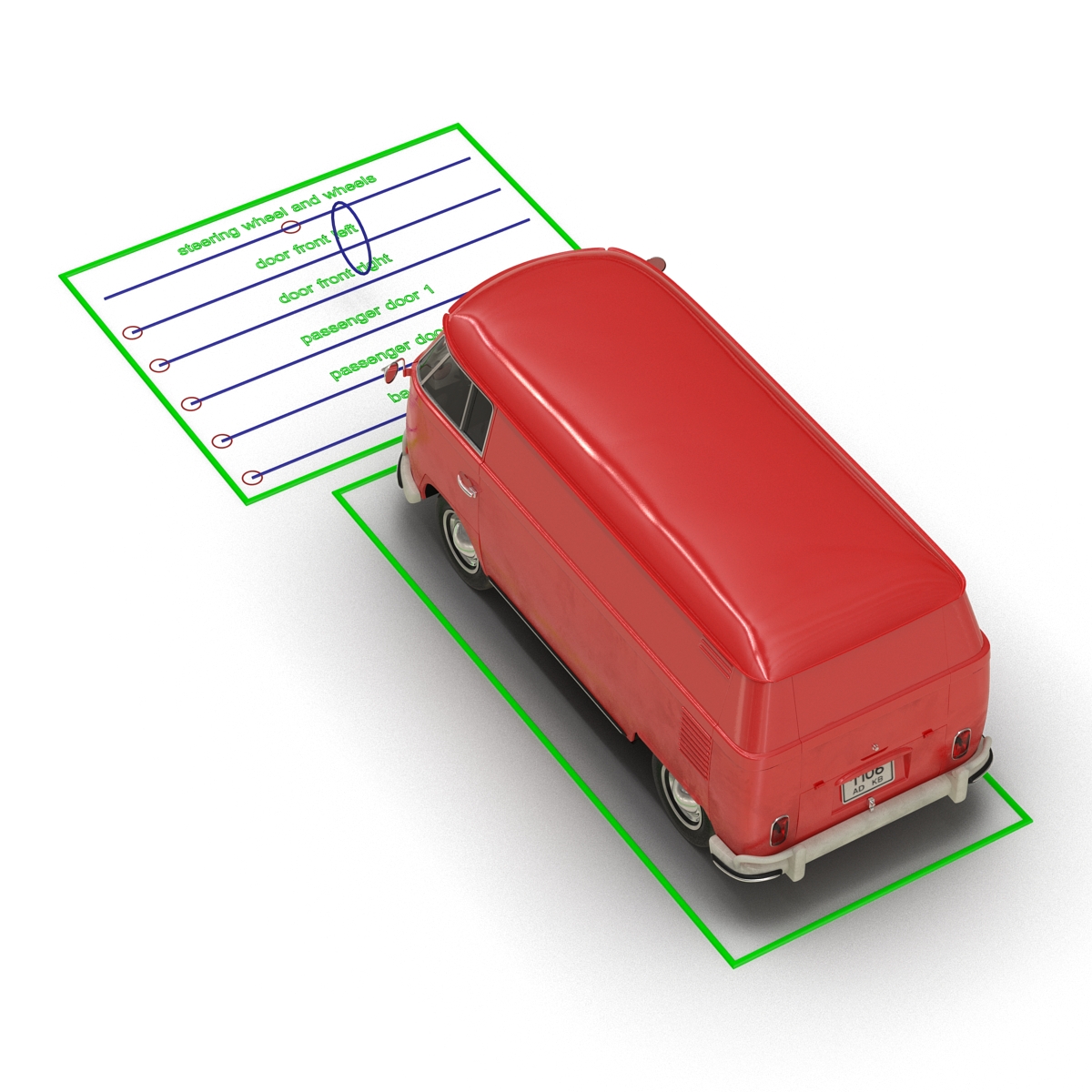 3D Volkswagen Type 2 Panel Van Rigged Red model