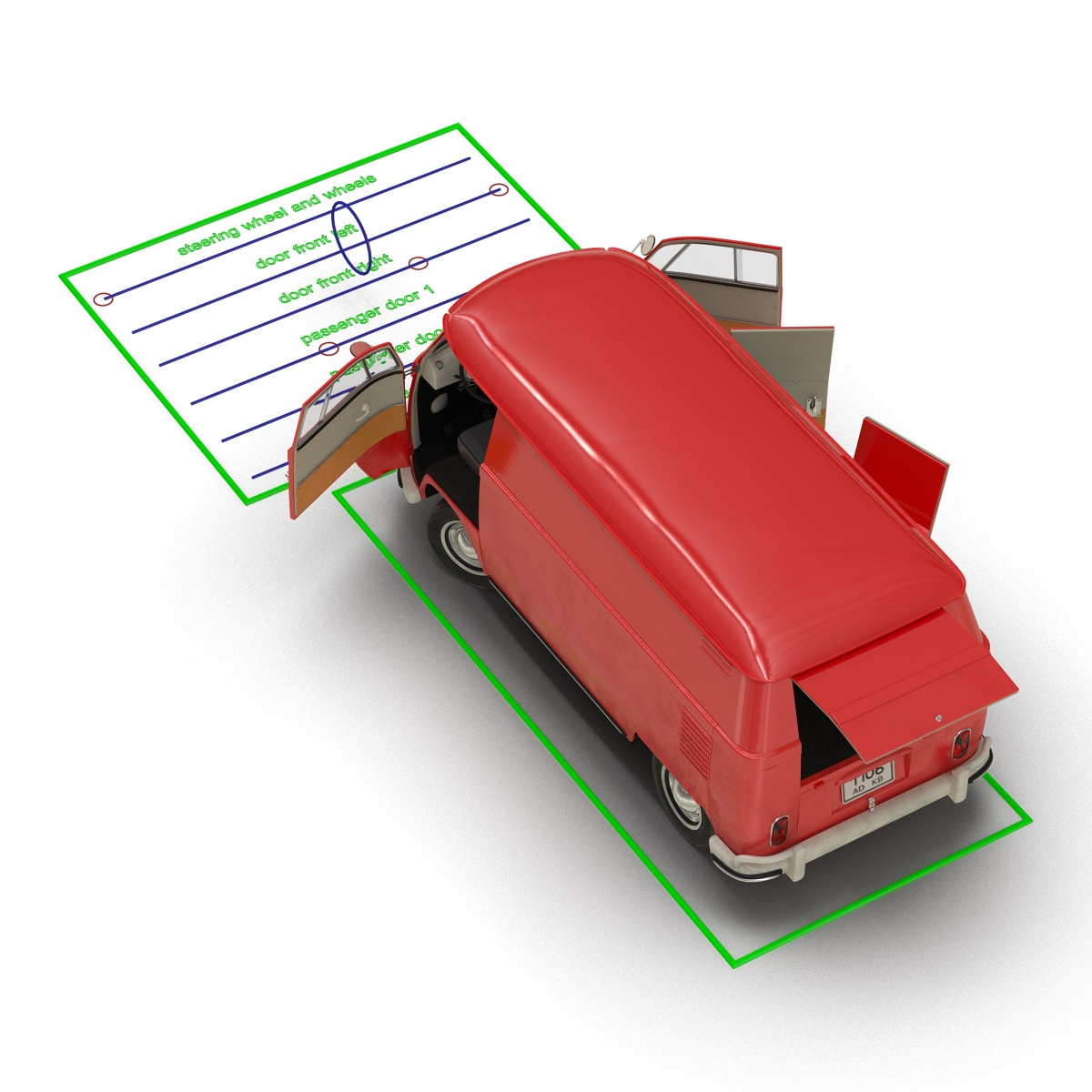 3D Volkswagen Type 2 Panel Van Rigged Red model