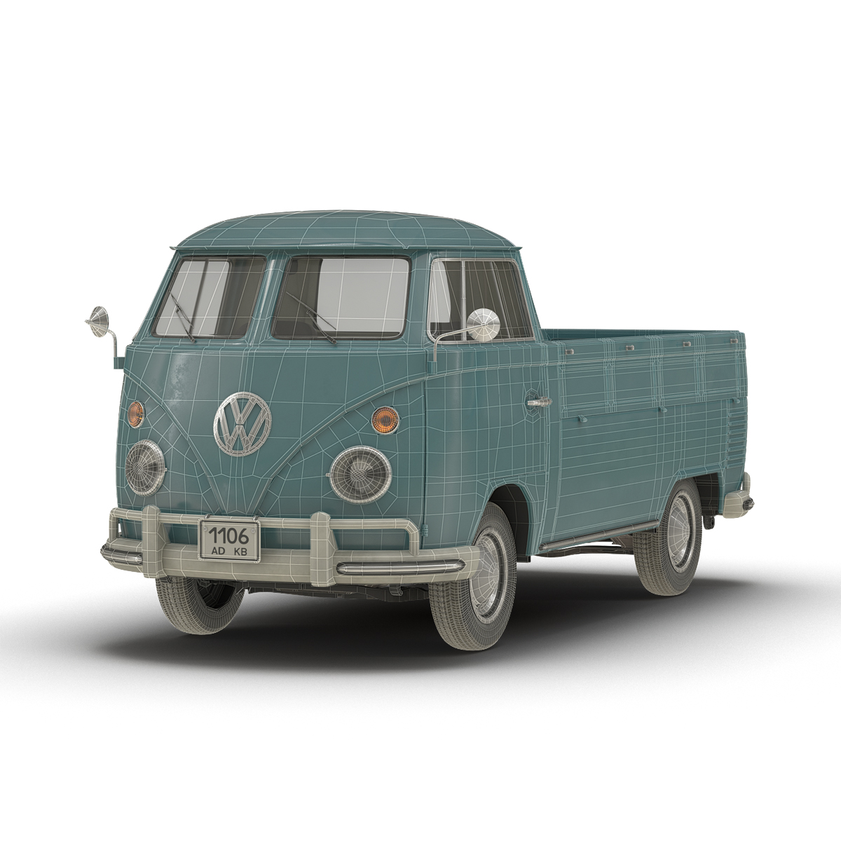3D Volkswagen Type 2 Single Cab Pick Up Blue