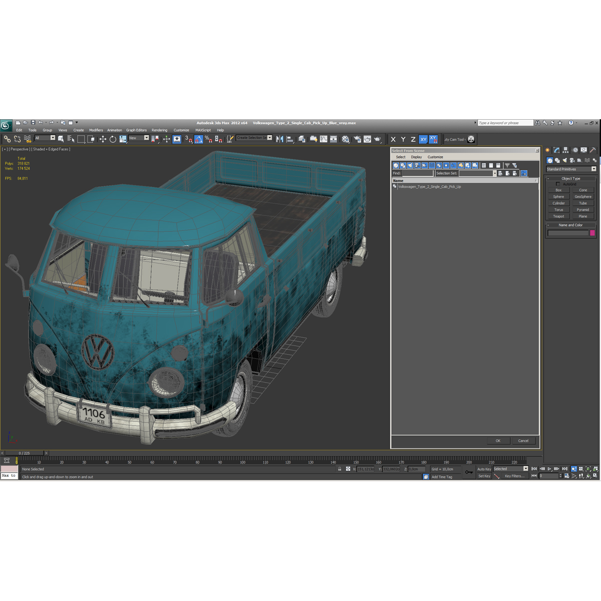 3D Volkswagen Type 2 Single Cab Pick Up Blue