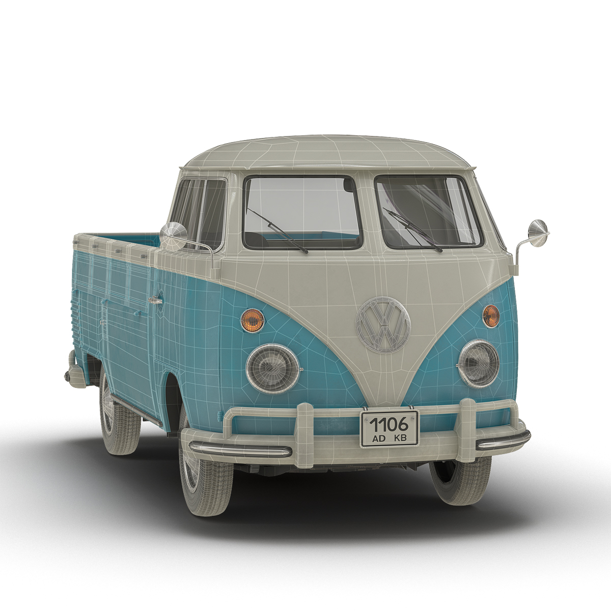 3D Volkswagen Type 2 Single Cab Pick Up Blue 2 model