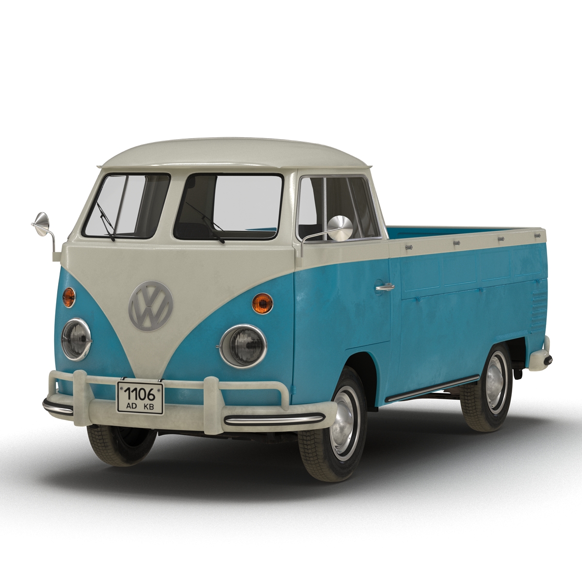 3D Volkswagen Type 2 Single Cab Pick Up Blue 2 model