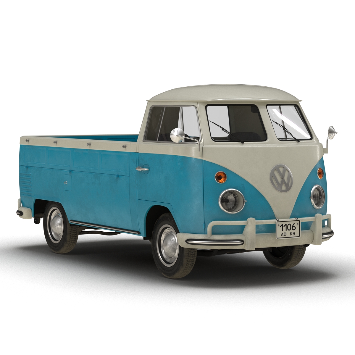 3D Volkswagen Type 2 Single Cab Pick Up Blue 2 model