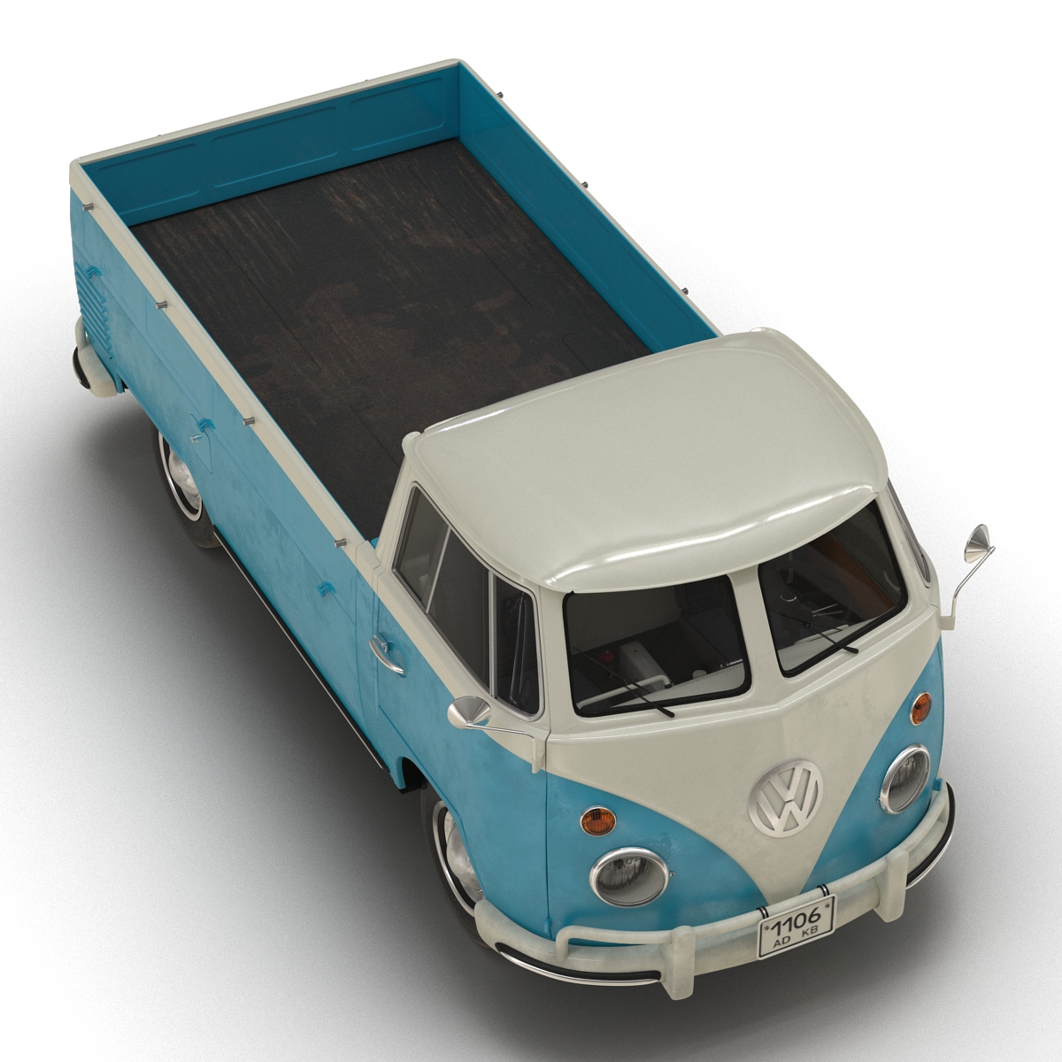 3D Volkswagen Type 2 Single Cab Pick Up Blue 2 model