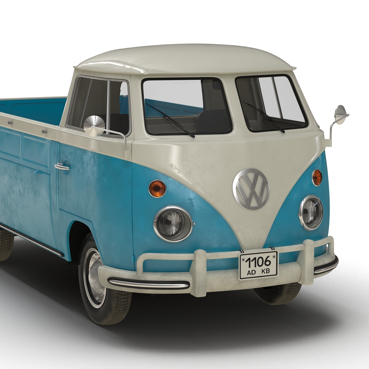3D Volkswagen Type 2 Single Cab Pick Up Blue 2 model