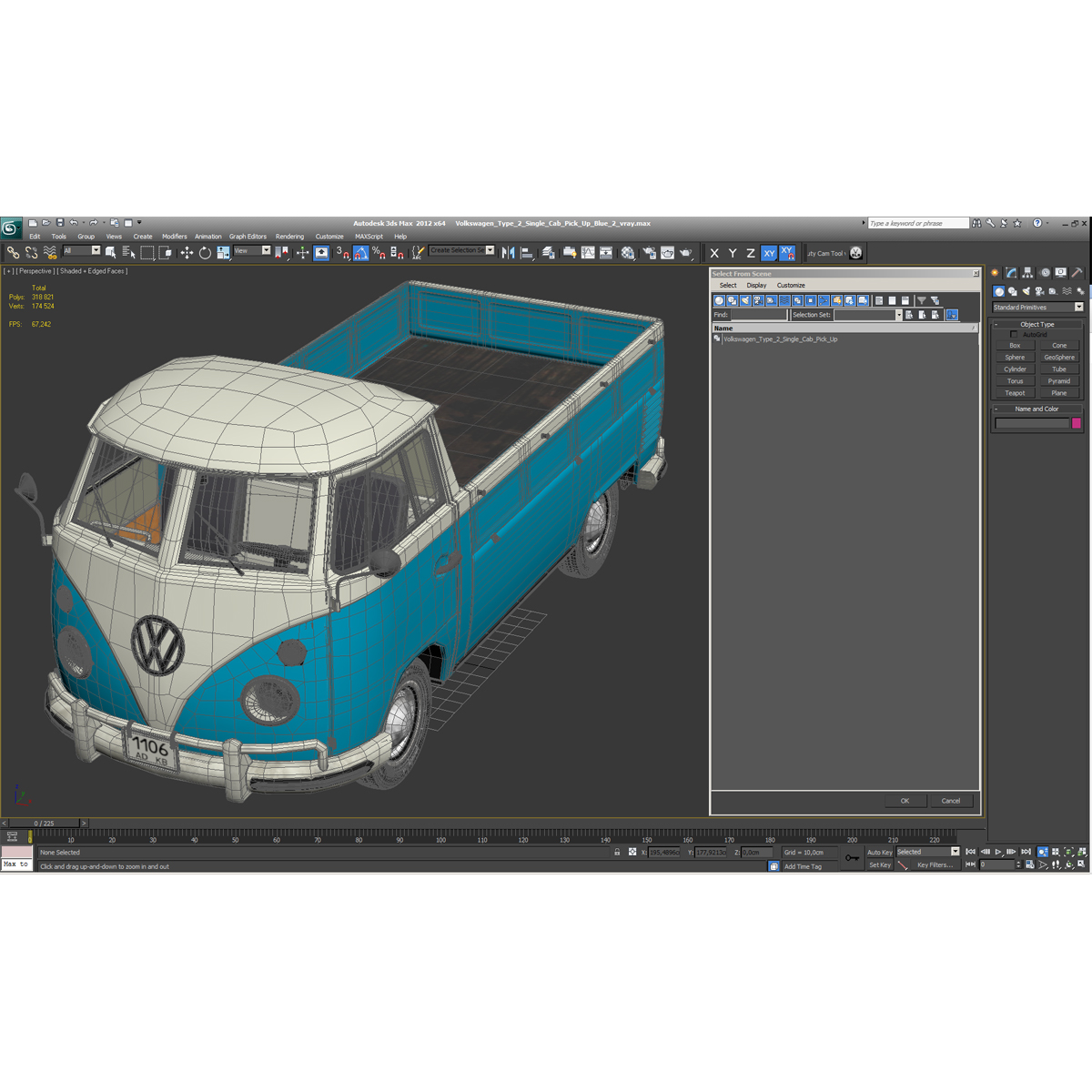 3D Volkswagen Type 2 Single Cab Pick Up Blue 2 model