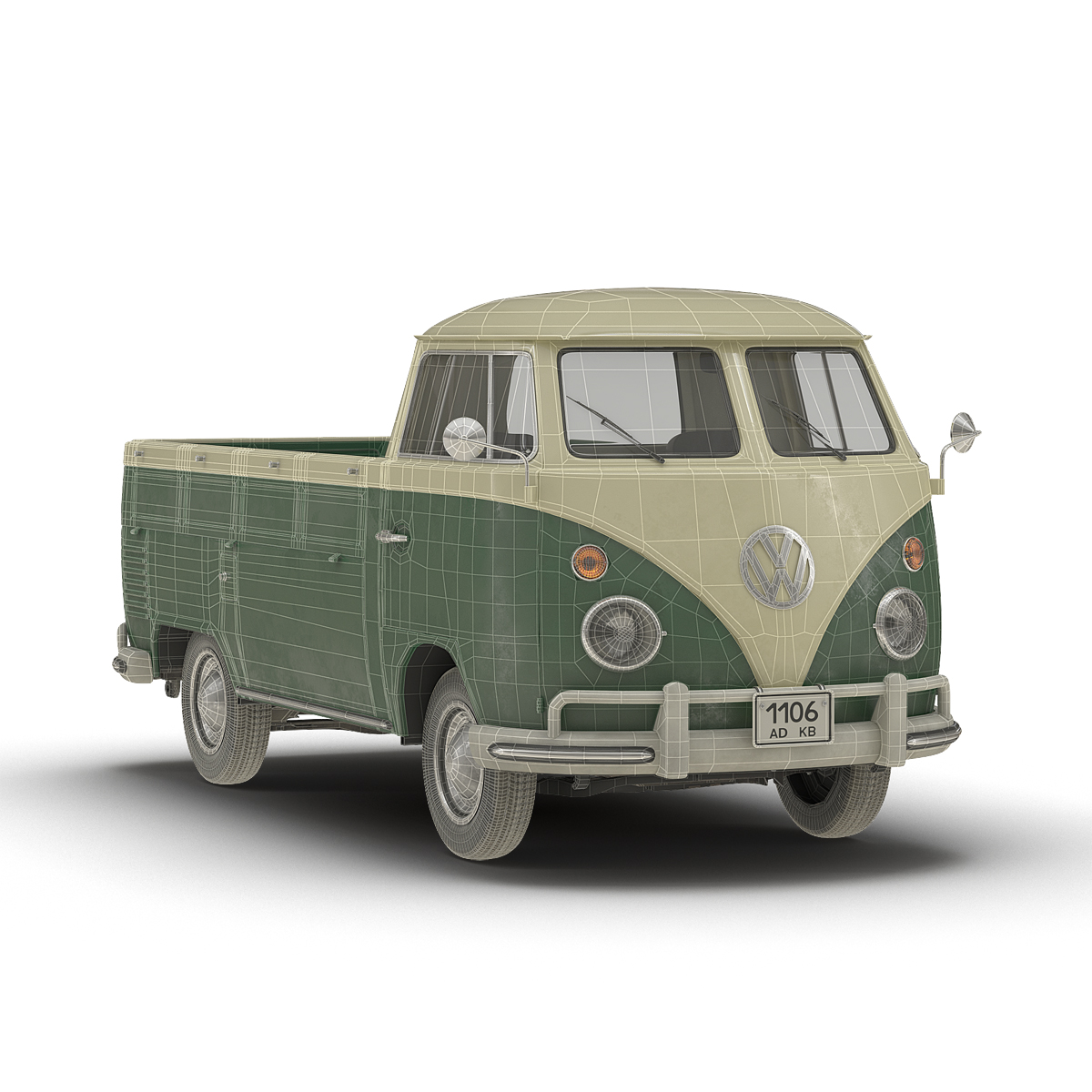Volkswagen Type 2 Single Cab Pick Up Green 3D