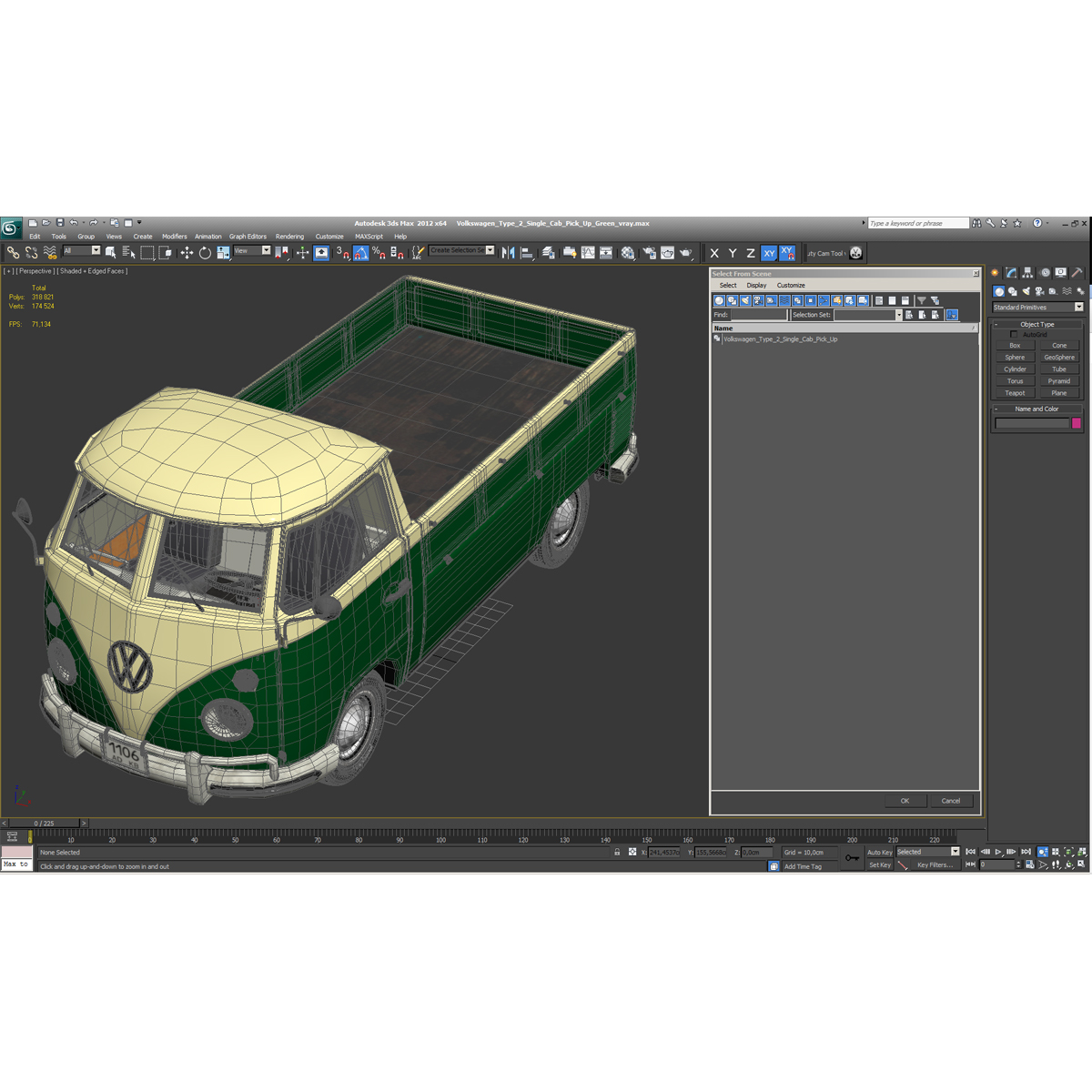 Volkswagen Type 2 Single Cab Pick Up Green 3D