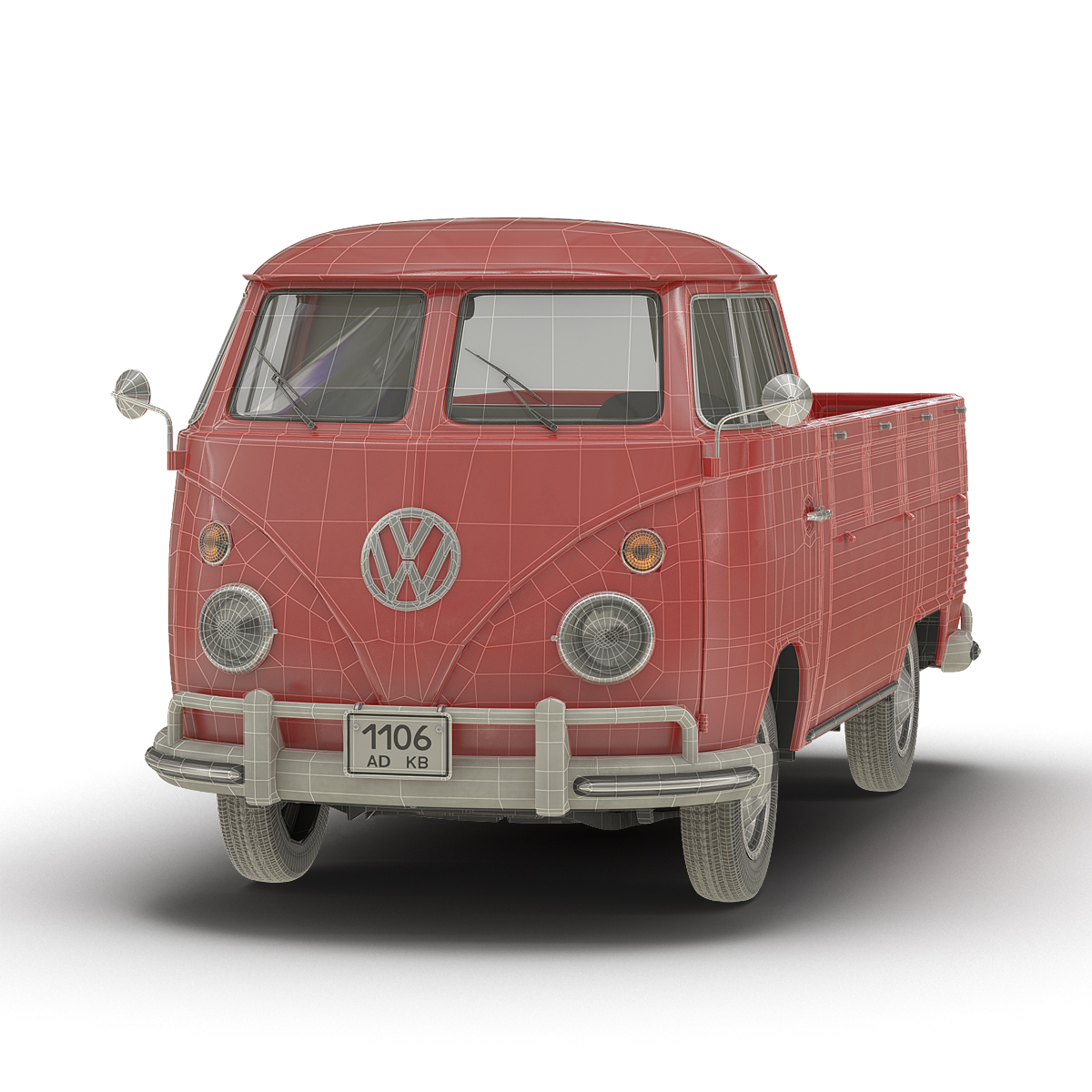 3D model Volkswagen Type 2 Single Cab Pick Up Red