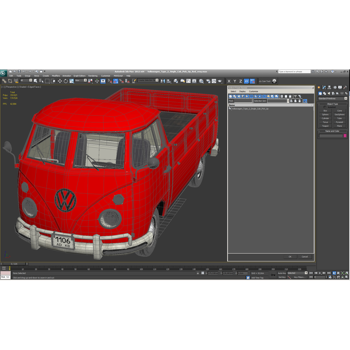 3D model Volkswagen Type 2 Single Cab Pick Up Red