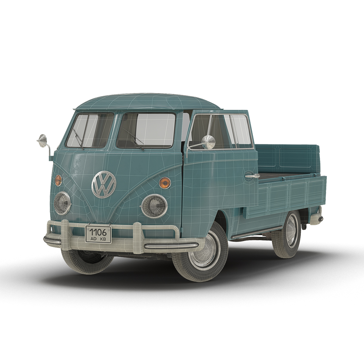 3D Volkswagen Type 2 Single Cab Pick Up Rigged Blue model