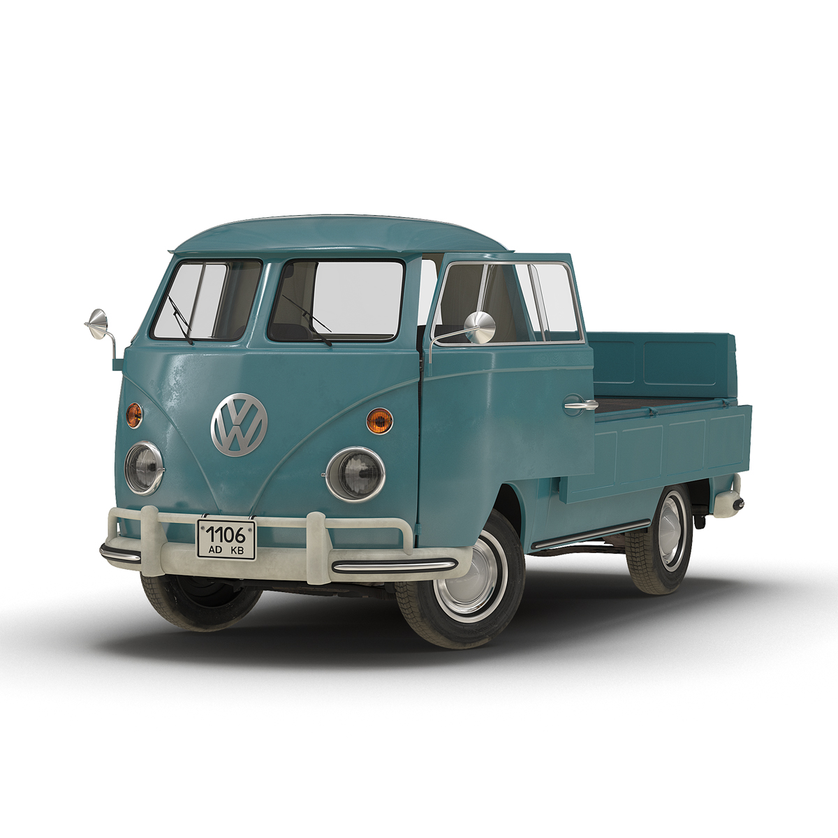3D Volkswagen Type 2 Single Cab Pick Up Rigged Blue model