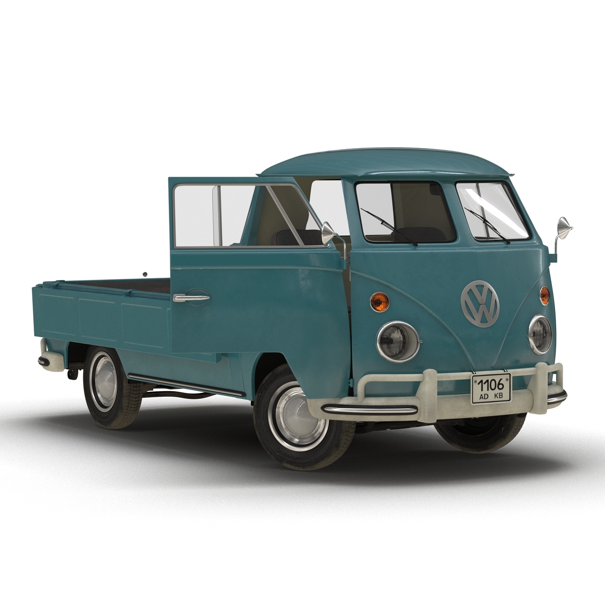 3D Volkswagen Type 2 Single Cab Pick Up Rigged Blue model