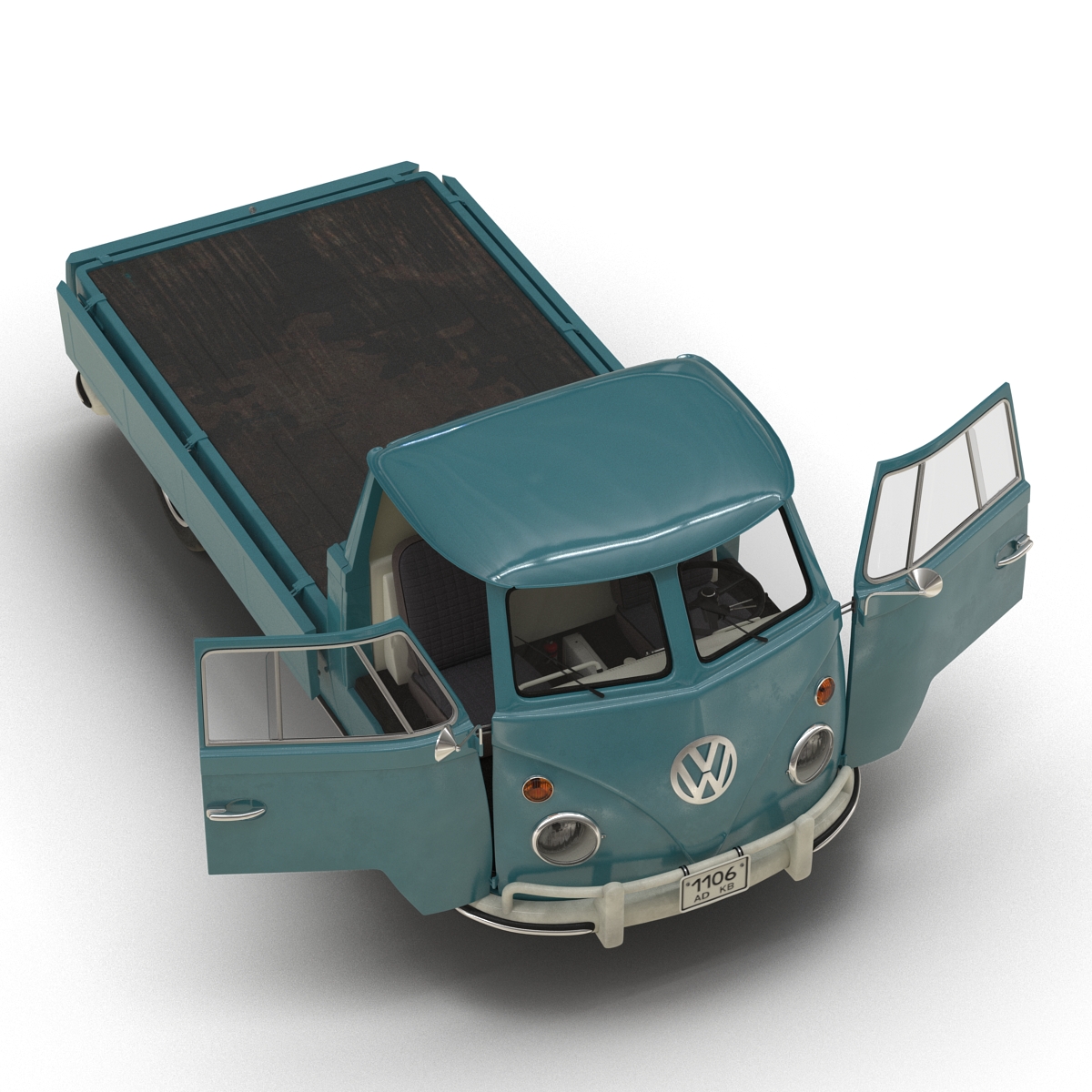 3D Volkswagen Type 2 Single Cab Pick Up Rigged Blue model