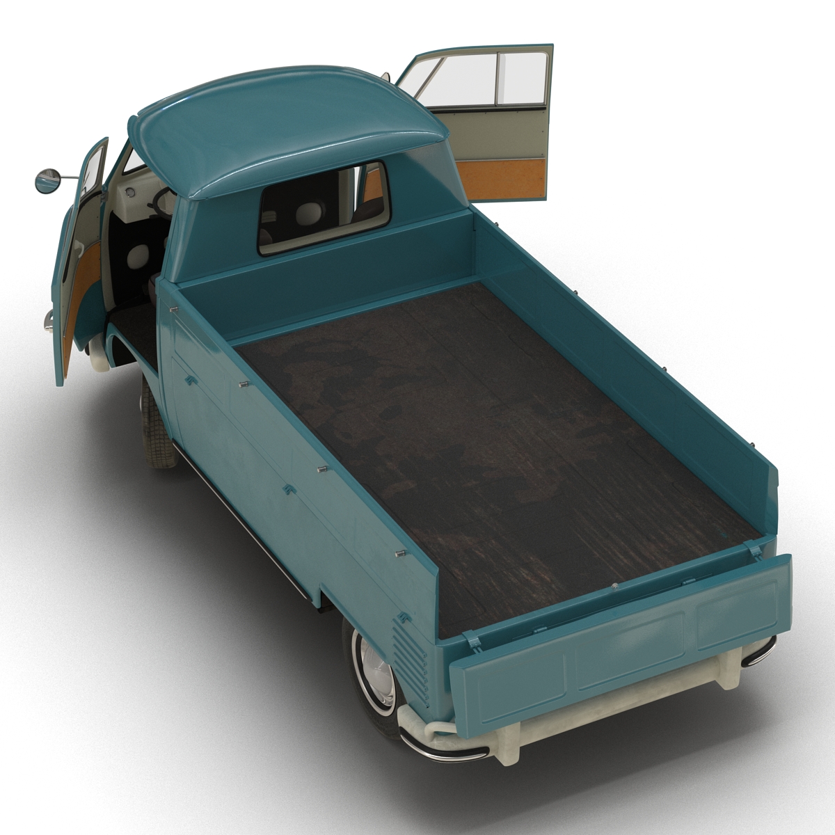 3D Volkswagen Type 2 Single Cab Pick Up Rigged Blue model