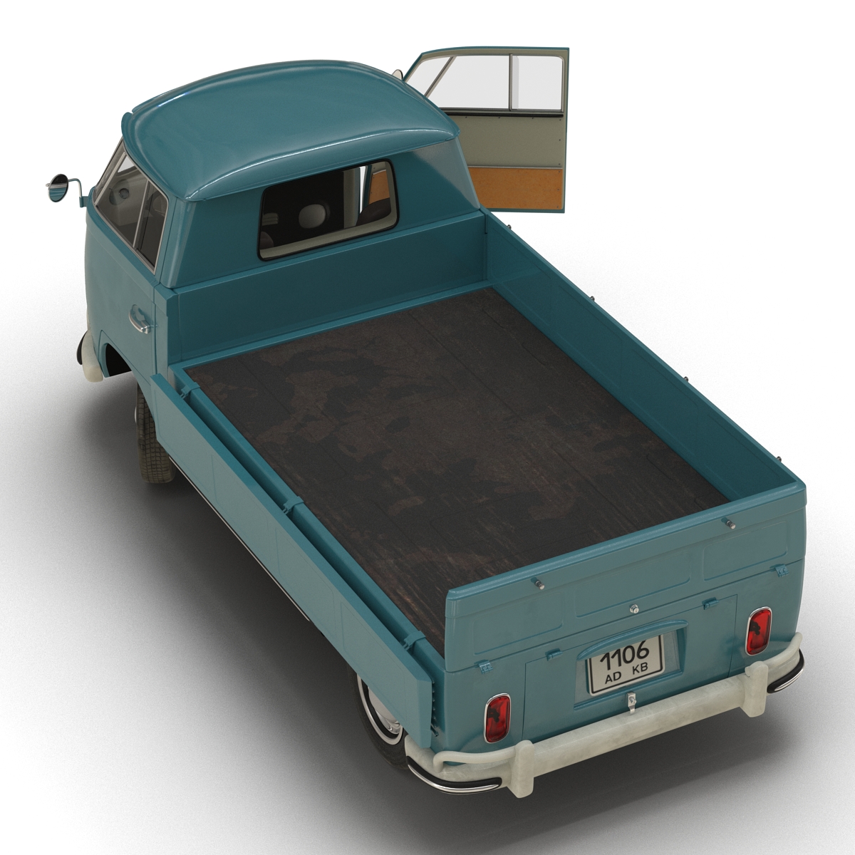 3D Volkswagen Type 2 Single Cab Pick Up Rigged Blue model