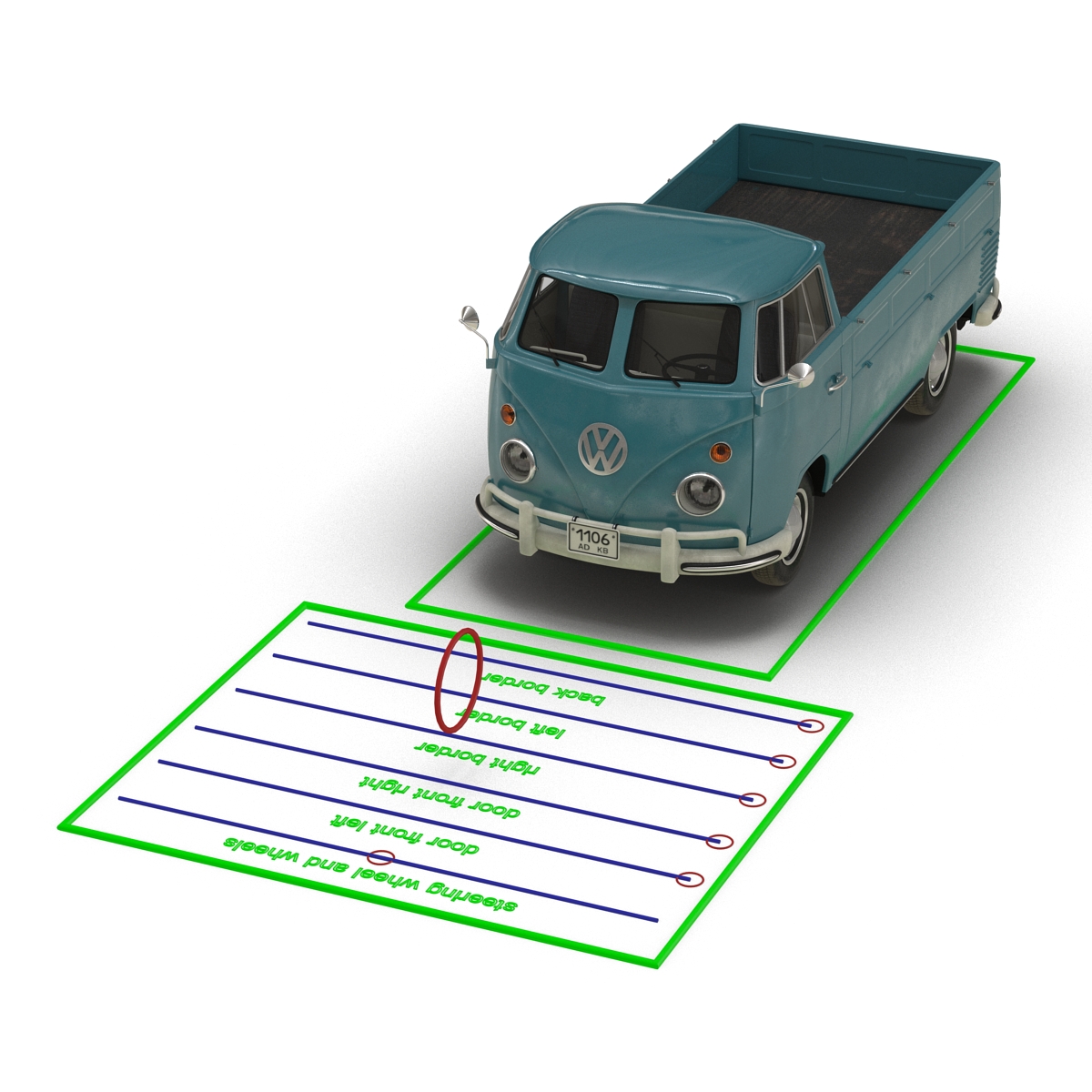 3D Volkswagen Type 2 Single Cab Pick Up Rigged Blue model
