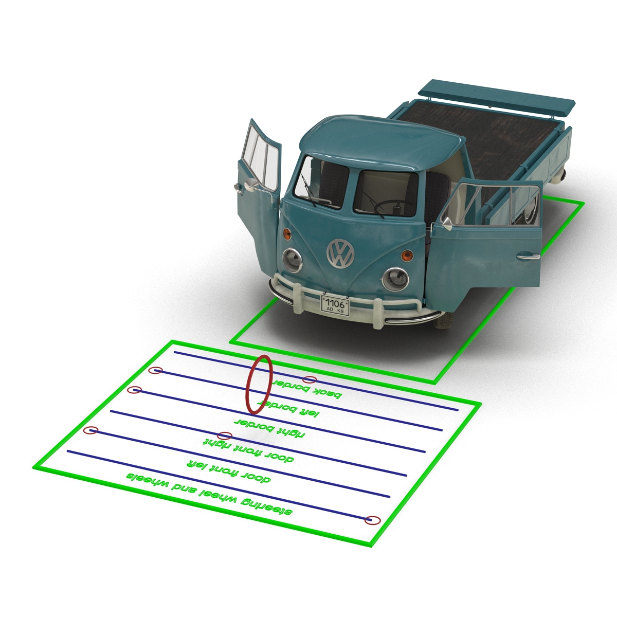 3D Volkswagen Type 2 Single Cab Pick Up Rigged Blue model