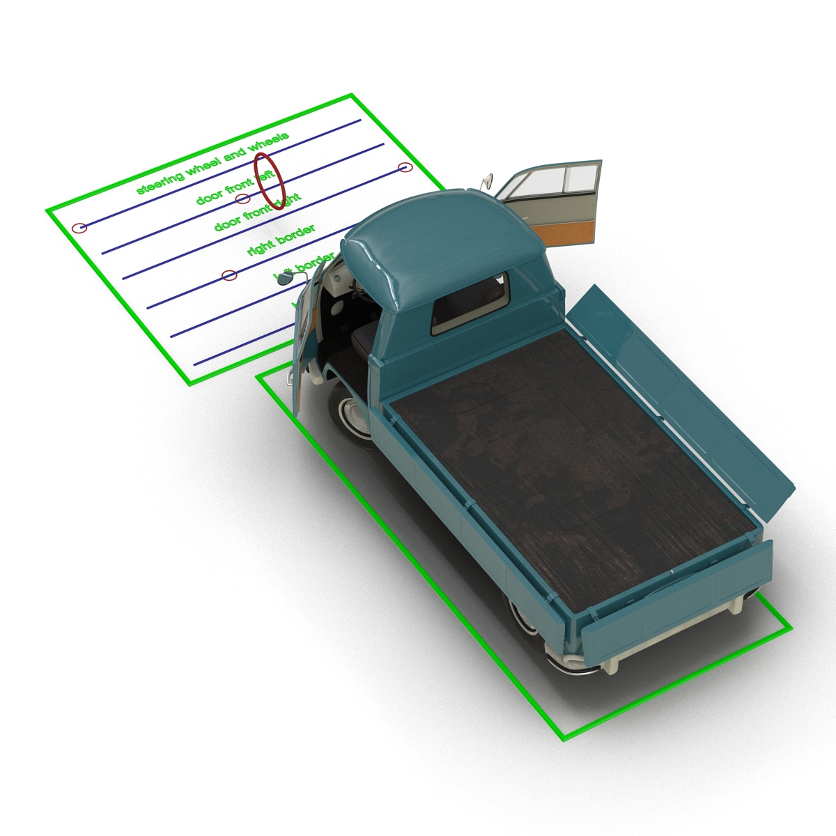3D Volkswagen Type 2 Single Cab Pick Up Rigged Blue model