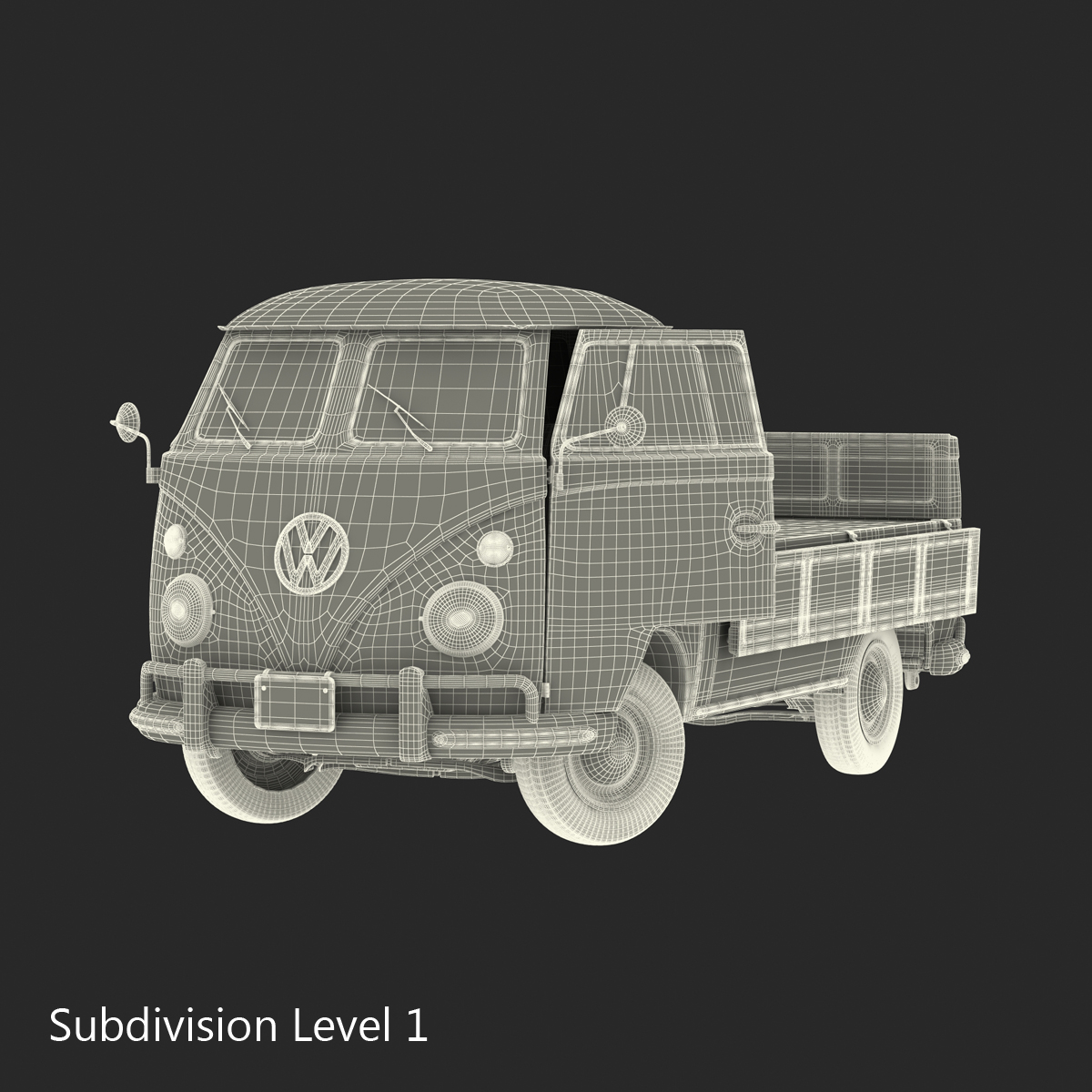 3D Volkswagen Type 2 Single Cab Pick Up Rigged Blue model