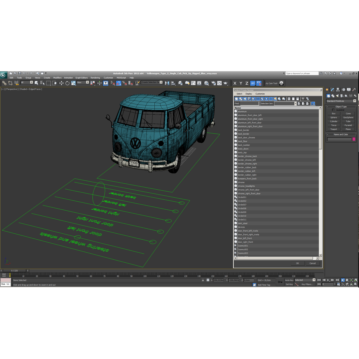 3D Volkswagen Type 2 Single Cab Pick Up Rigged Blue model