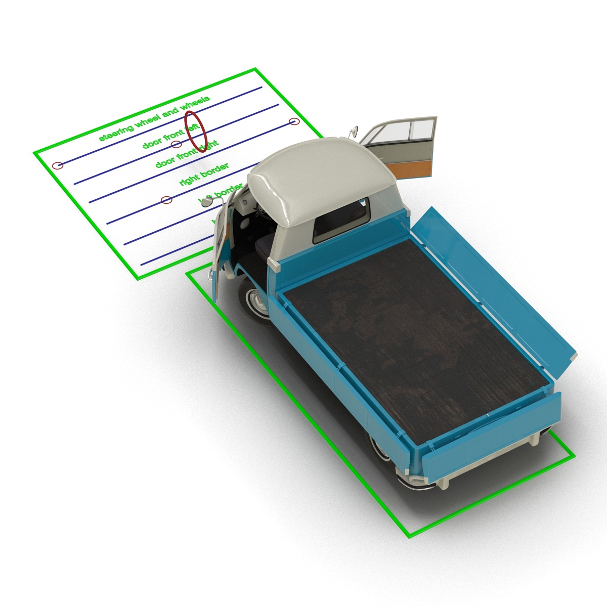 3D model Volkswagen Type 2 Single Cab Pick Up Rigged Blue 2