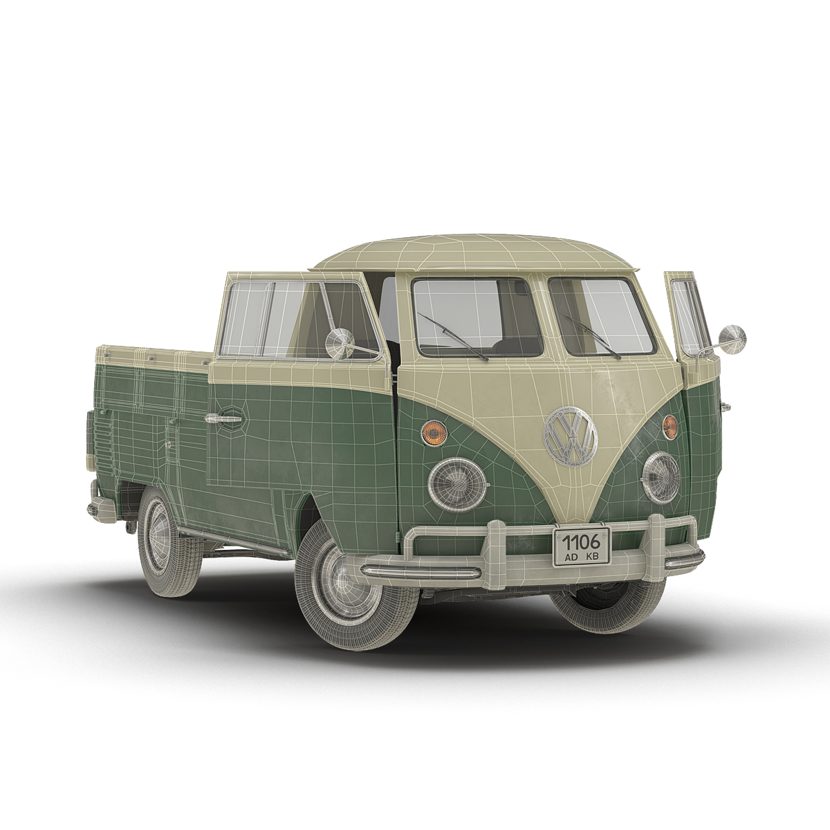 Volkswagen Type 2 Single Cab Pick Up Rigged Green 3D model
