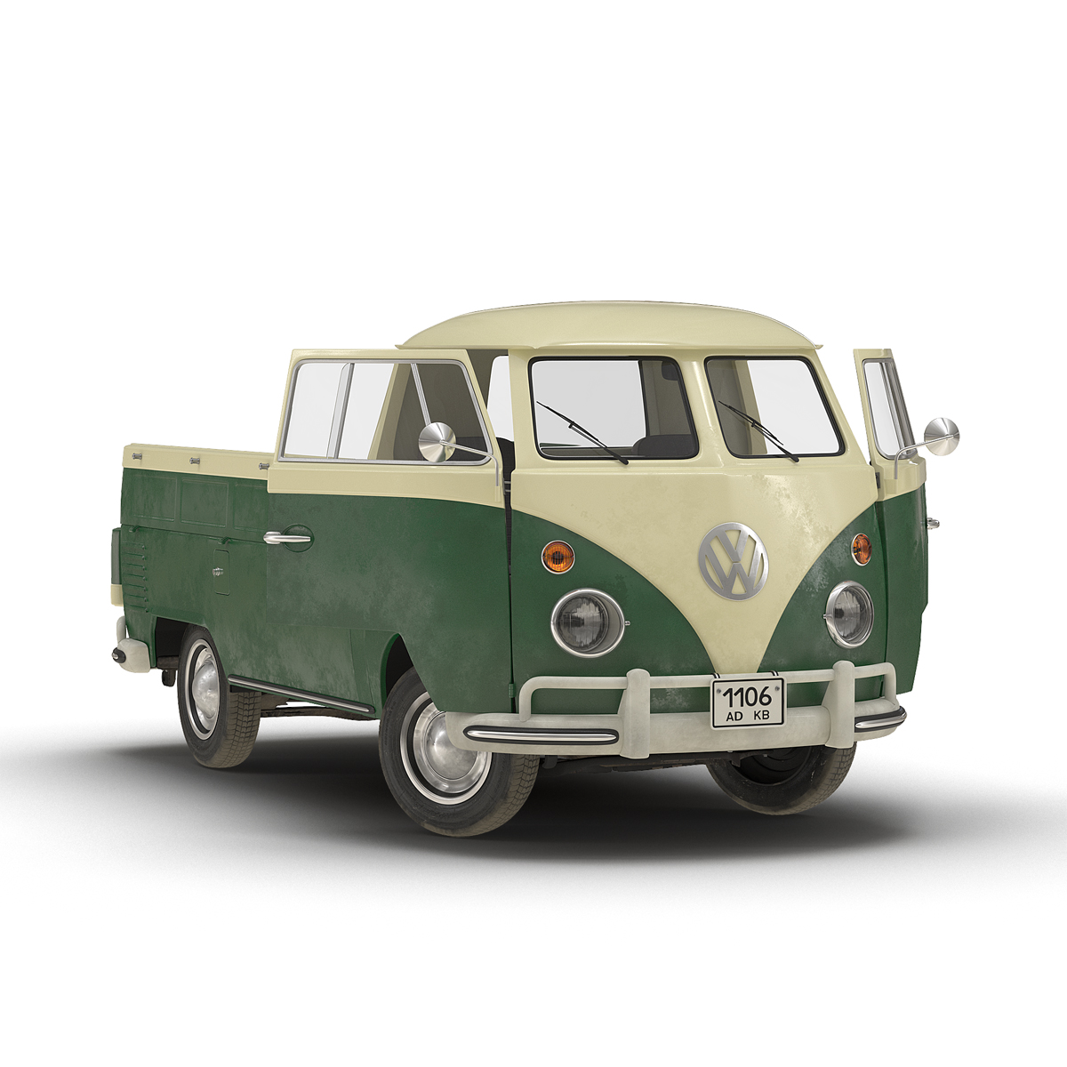 Volkswagen Type 2 Single Cab Pick Up Rigged Green 3D model